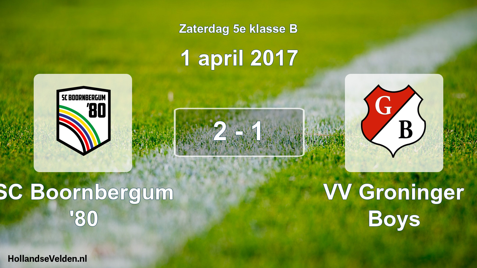 Total number of matches played: SC Boornbergum '80 - VV Groninger Boys 2 - 1 (1 April 2017)