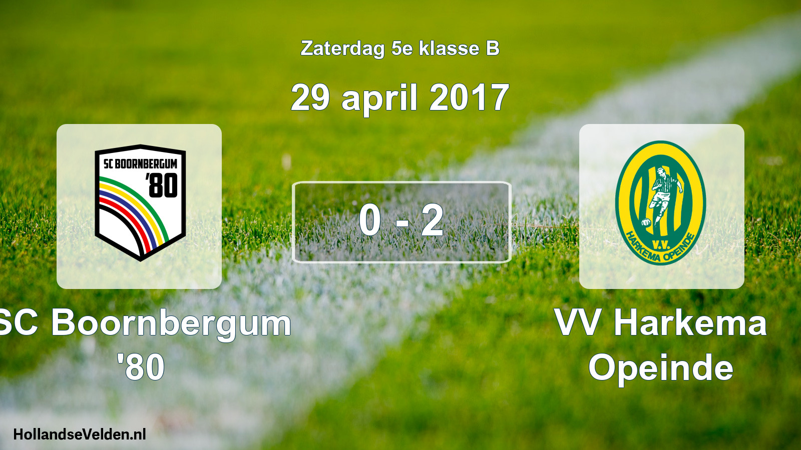 Total number of matches played: SC Boornbergum '80 - VV Harkema Opeinde 0 - 2 (29 April 2017)