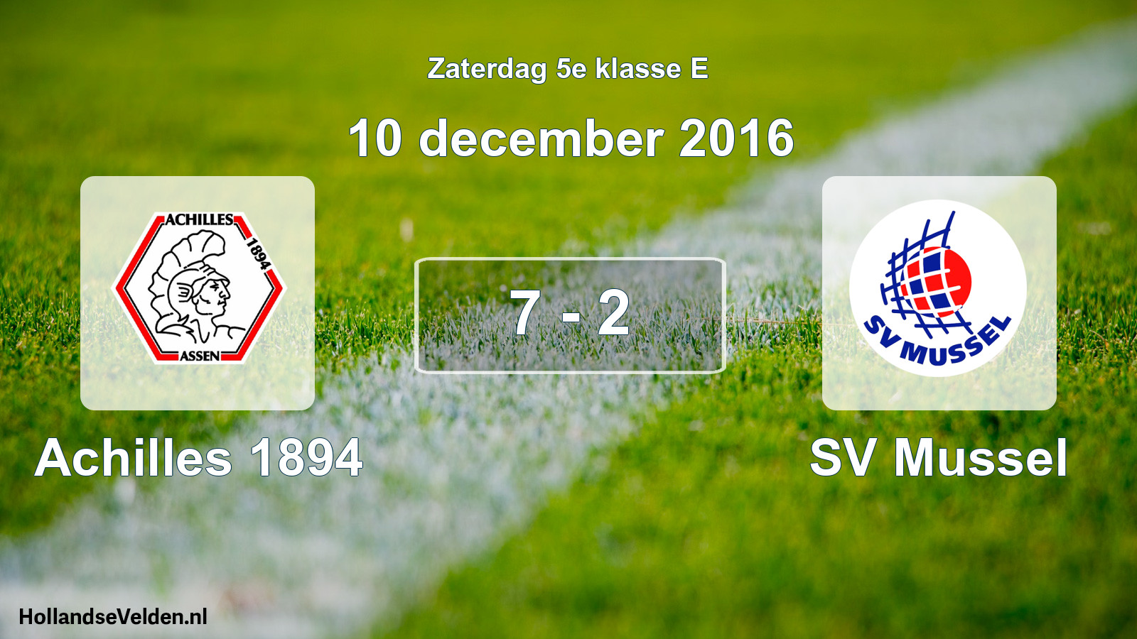Total number of matches played: Achilles 1894 - SV Mussel 7 - 2 (10 December 2016)