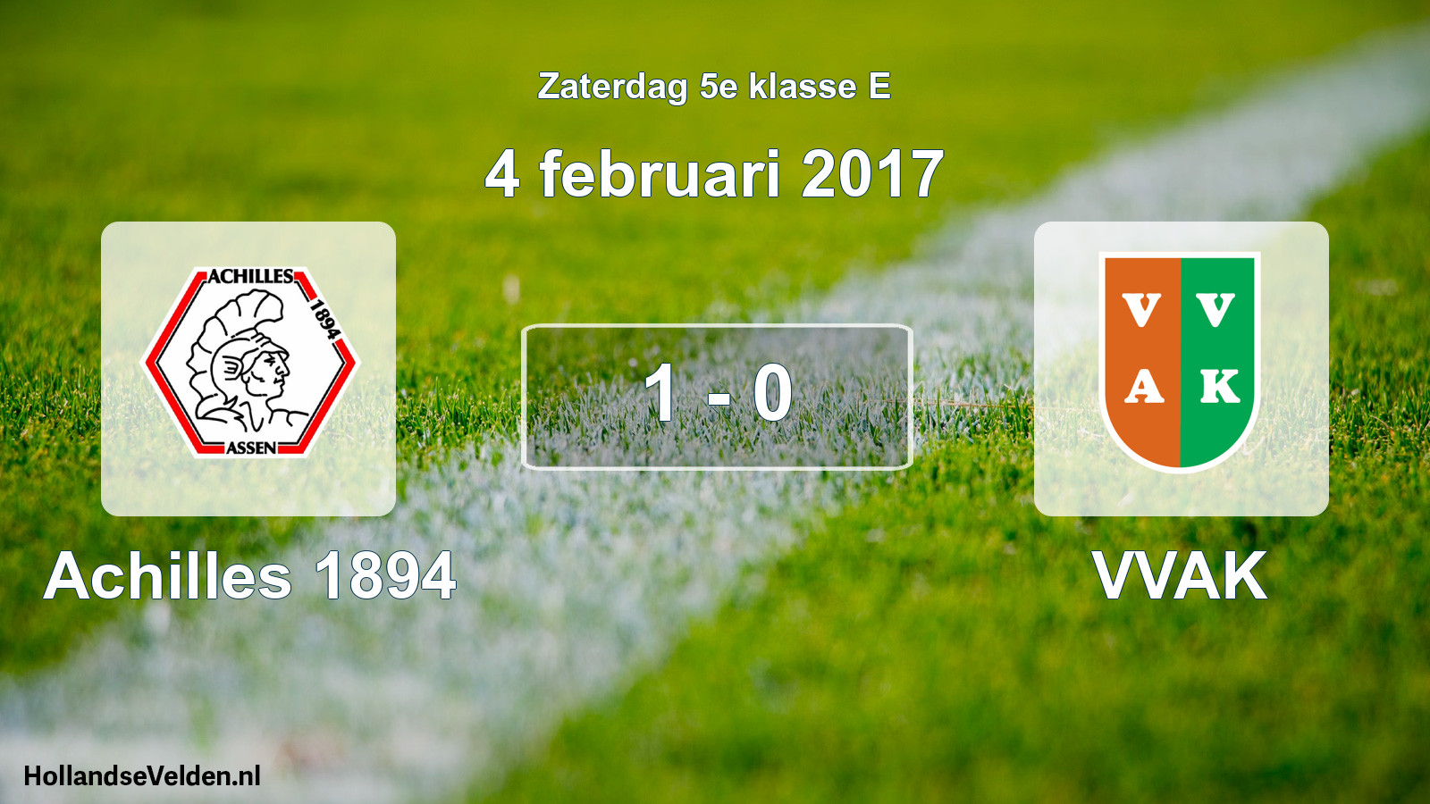 Total number of matches played: Achilles 1894 - VVAK 1 - 0 (4 February 2017)
