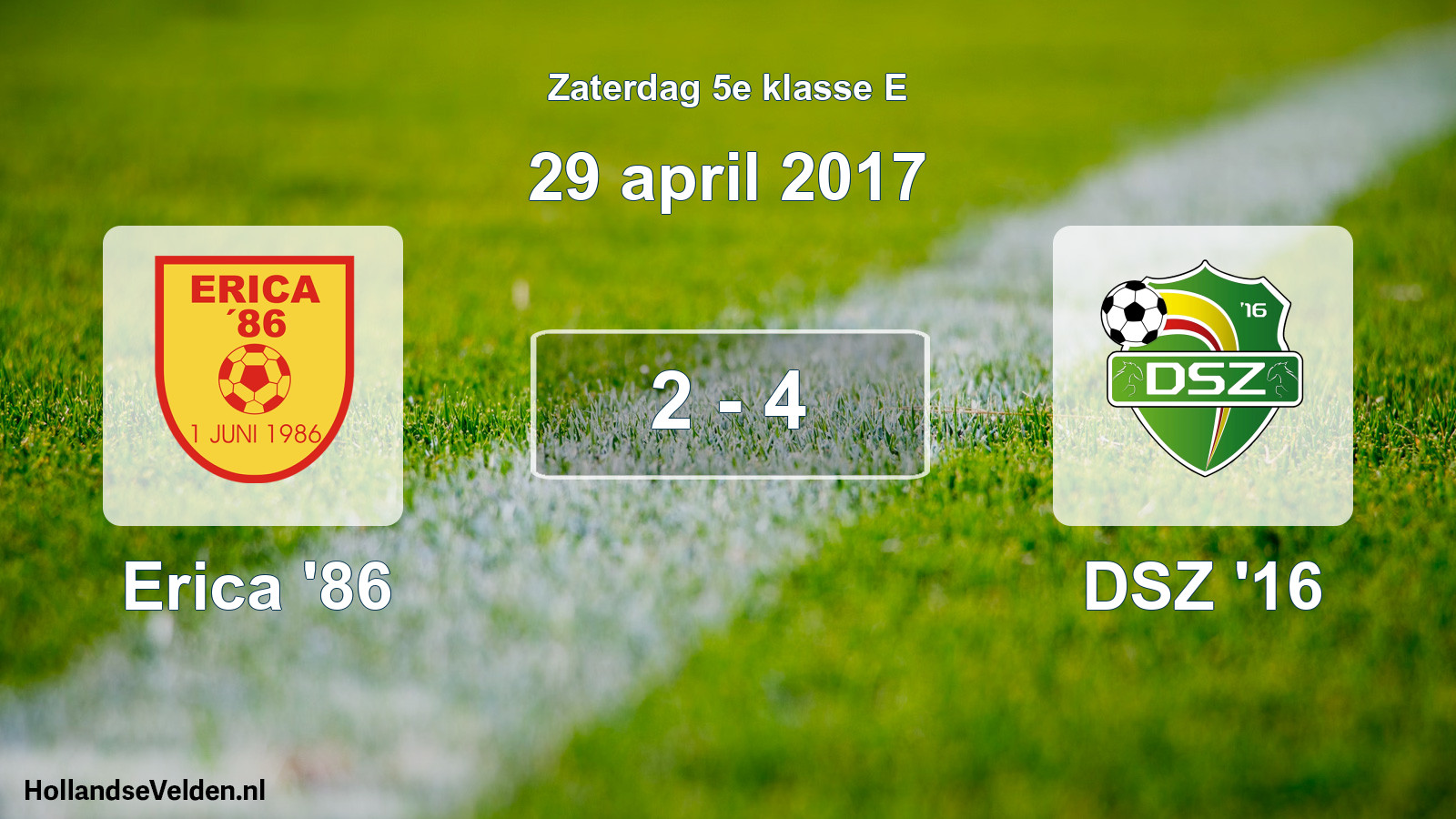 Total number of matches played: Erica '86 - DSZ '16 2 - 4 (29 April 2017)