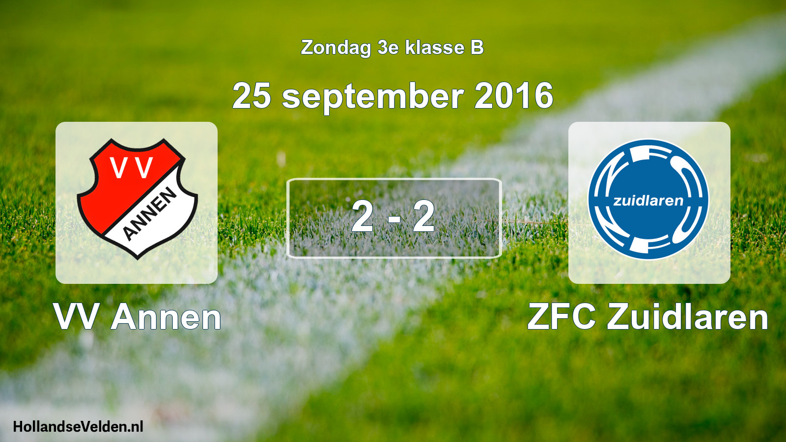 Total number of matches played: VV Annen - ZFC Zuidlaren 2 - 2 (25 September 2016)