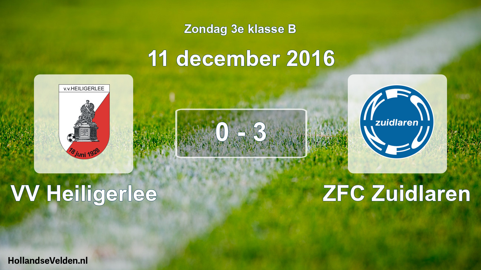 Total number of matches played: VV Heiligerlee - ZFC Zuidlaren 0 - 3 (11 December 2016)