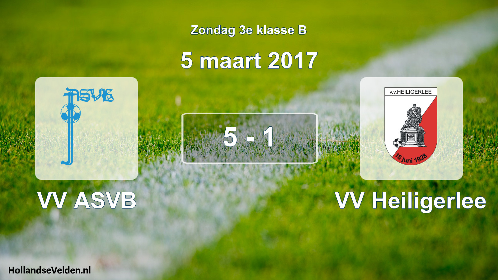 Total number of matches played: VV ASVB - VV Heiligerlee 5 - 1 (5 March 2017)