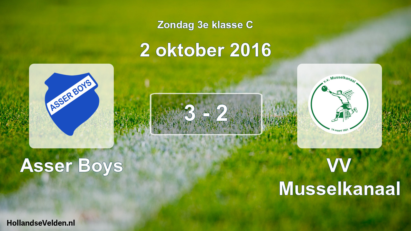 Total number of matches played: Asser Boys - VV Musselkanaal 3 - 2 (2 October 2016)