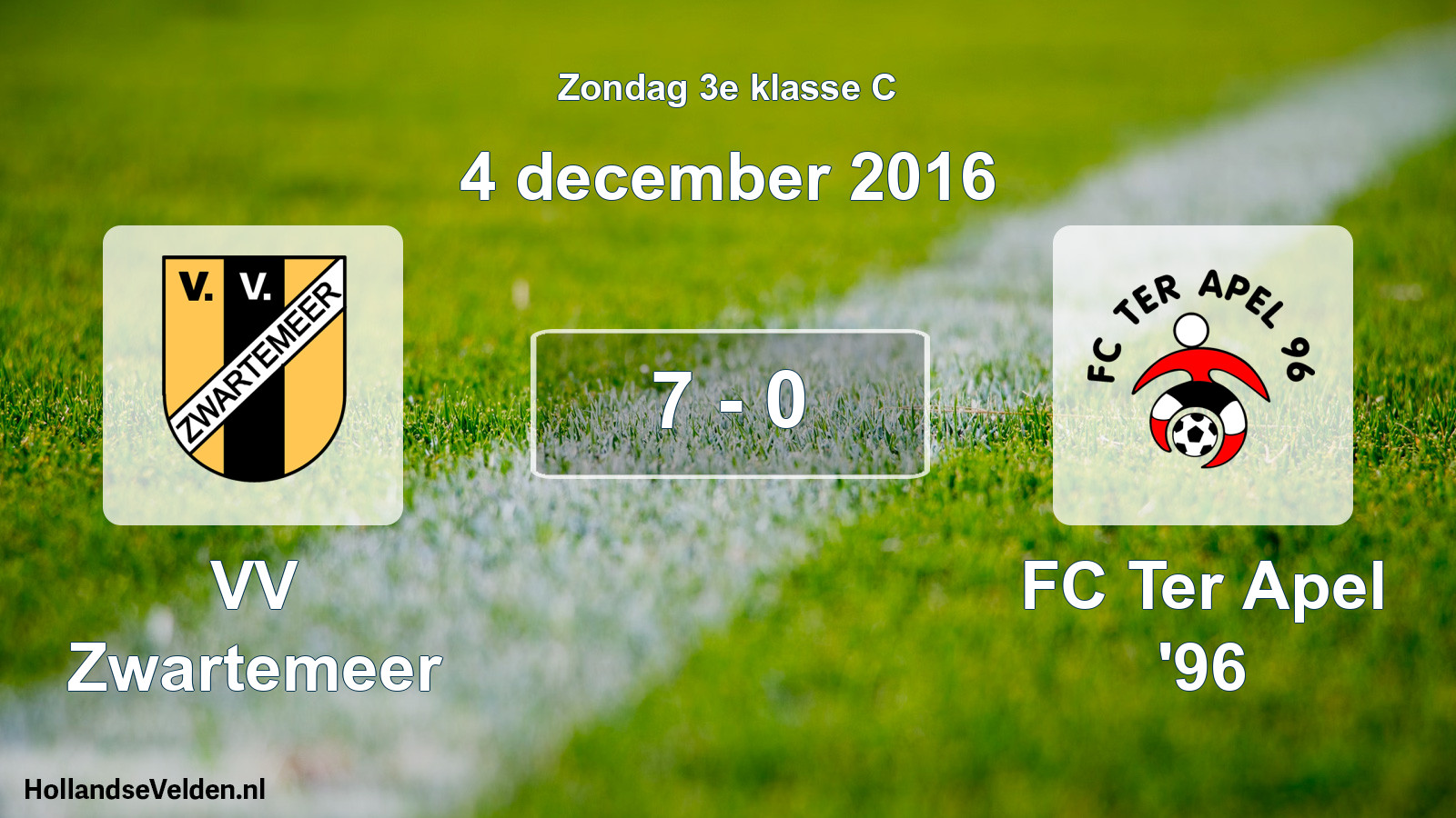 Total number of matches played: VV Zwartemeer - FC Ter Apel '96 7 - 0 (4 December 2016)