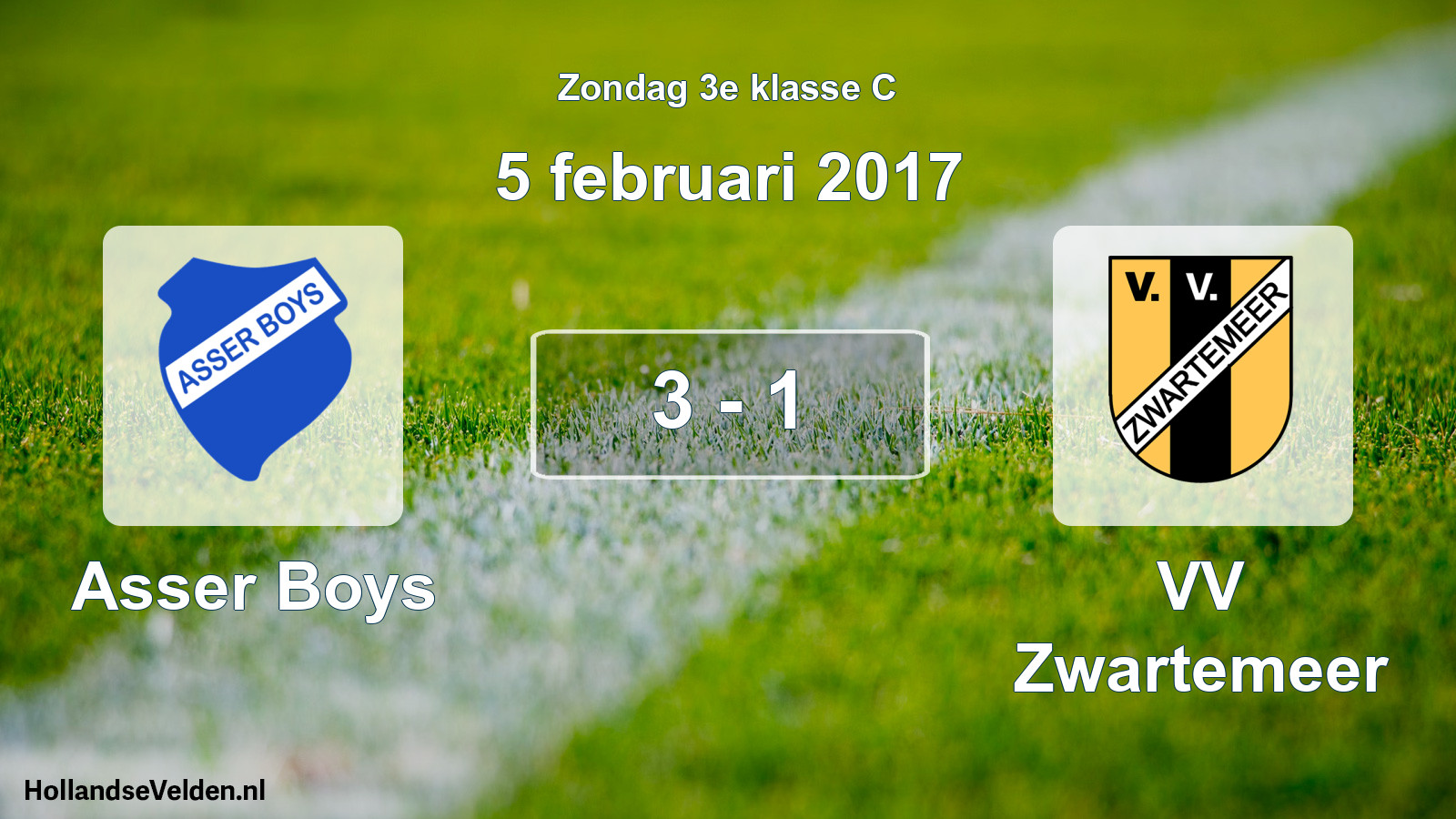 Total number of matches played: Asser Boys - VV Zwartemeer 3 - 1 (5 February 2017)