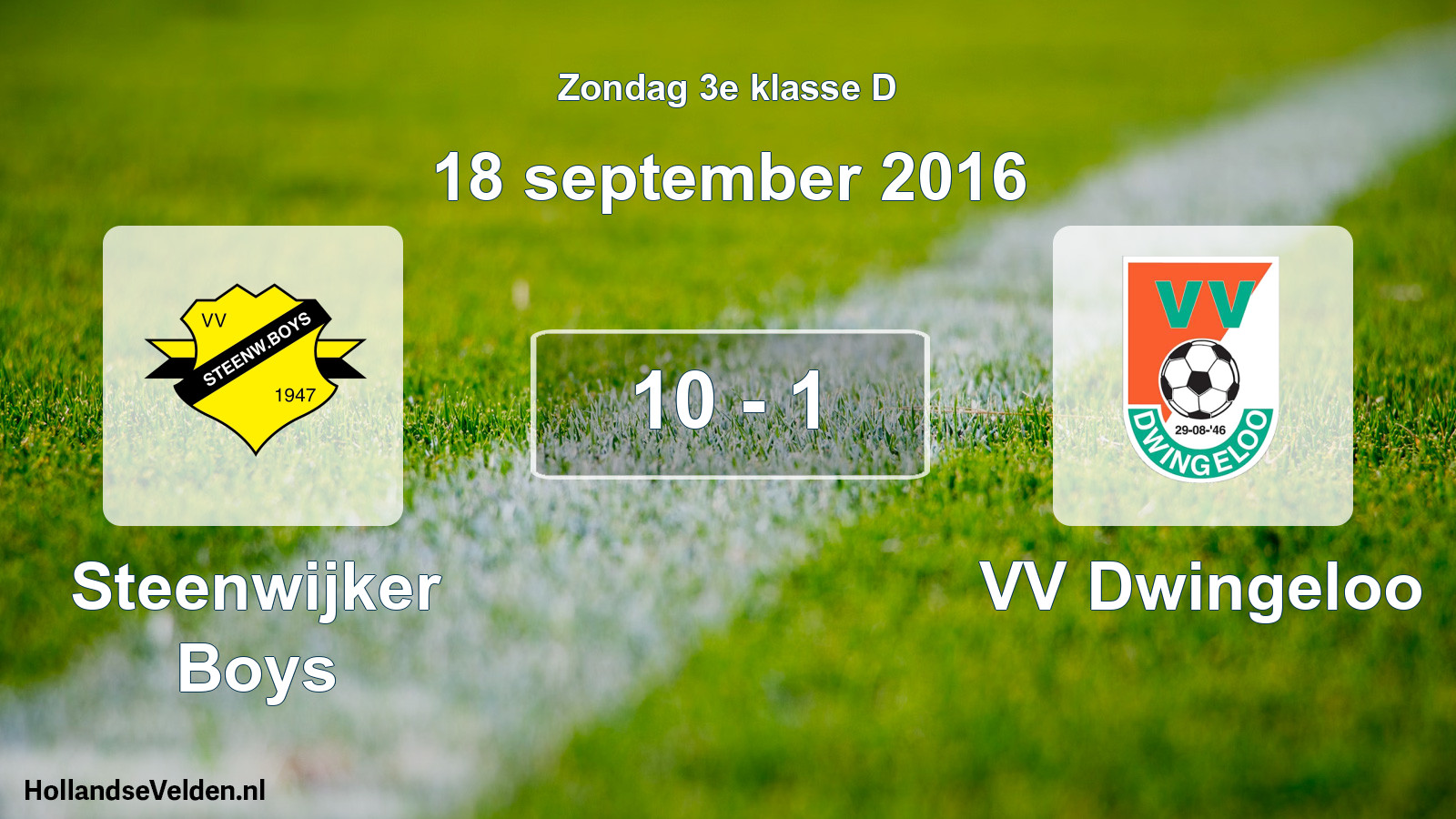 Total number of matches played: Steenwijker Boys - VV Dwingeloo 10 - 1 (18 September 2016)