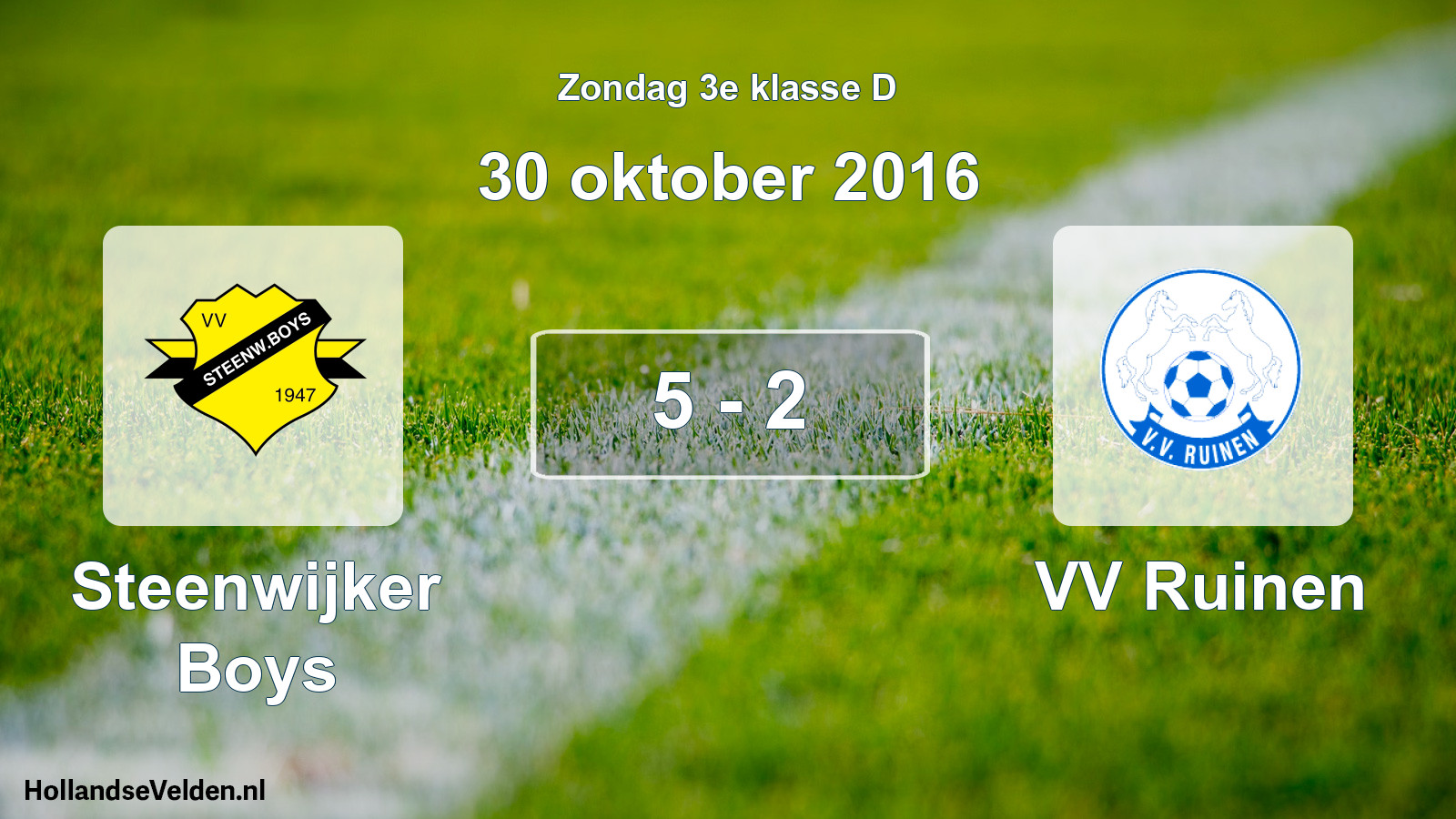 Total number of matches played: Steenwijker Boys - VV Ruinen 5 - 2 (30 October 2016)