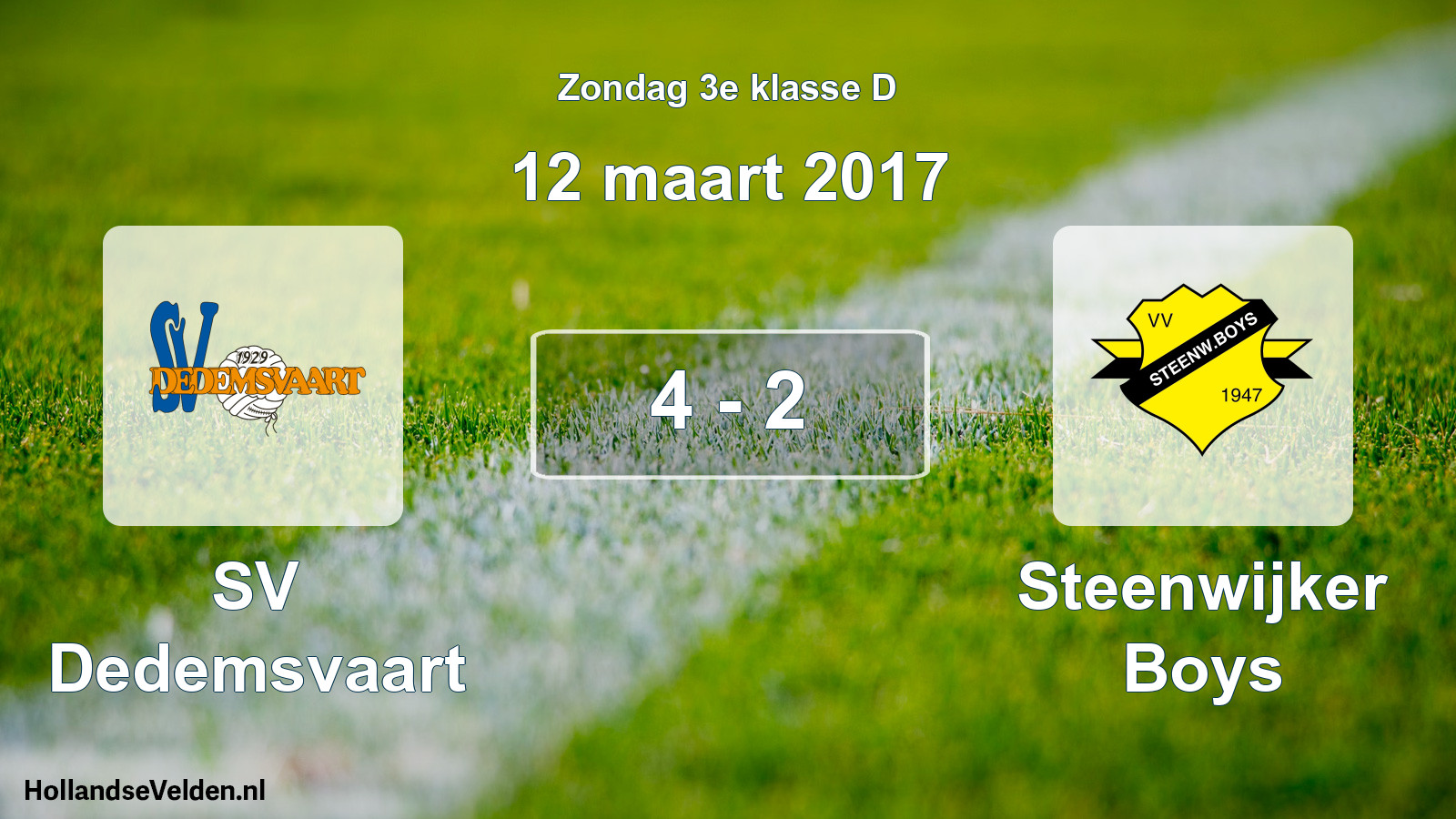 Total number of matches played: SV Dedemsvaart - Steenwijker Boys 4 - 2 (12 March 2017)