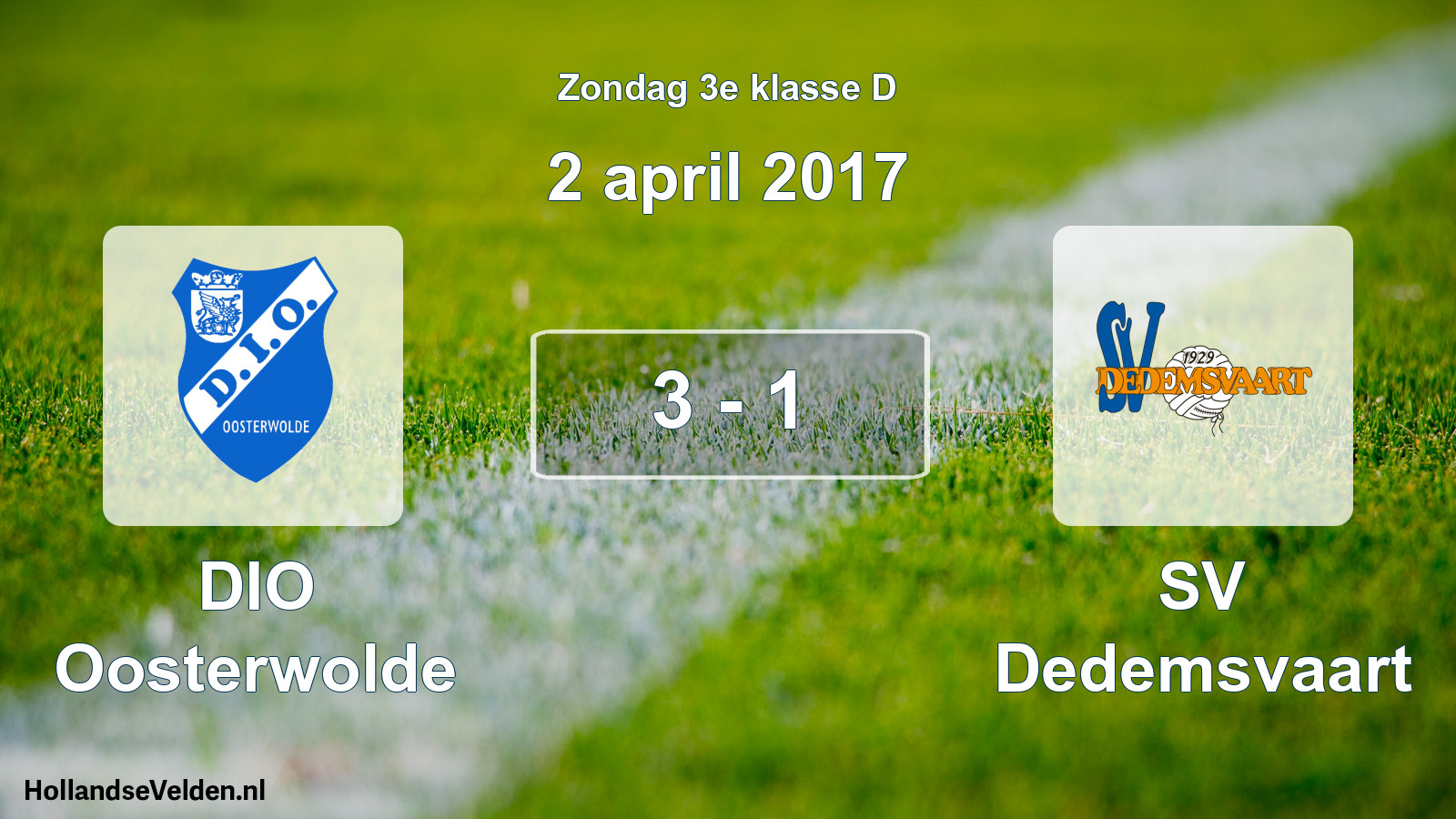 Total number of matches played: DIO Oosterwolde - SV Dedemsvaart 3 - 1 (2 April 2017)