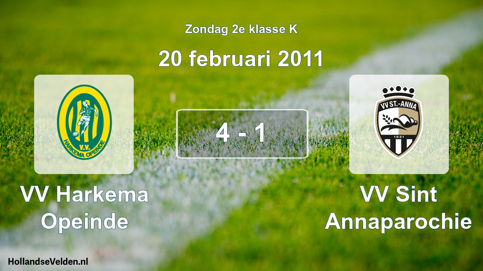 Total number of matches played: VV Harkema Opeinde - VV Sint Annaparochie 4 - 1 (20 February 2011)