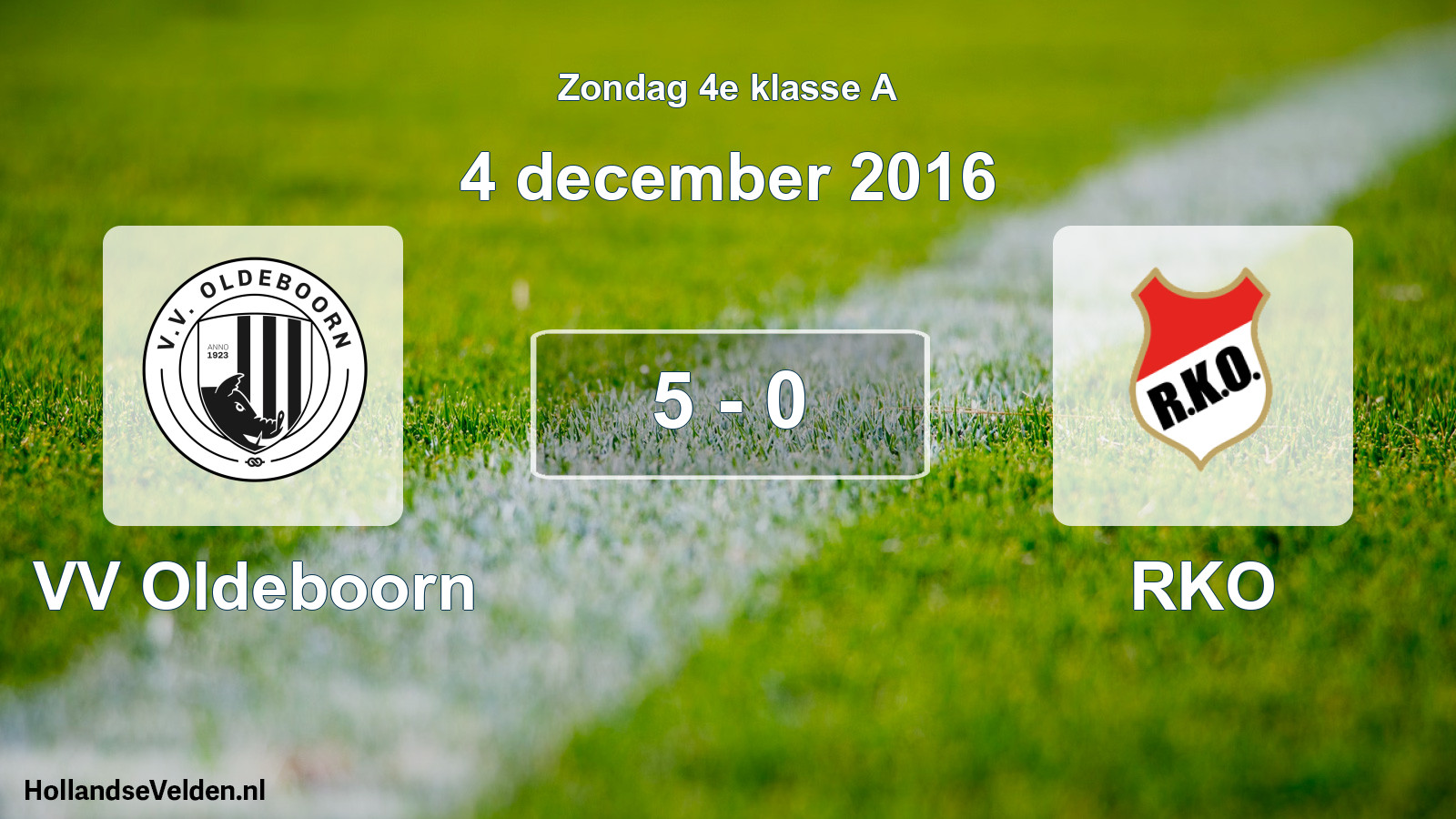 Total number of matches played: VV Oldeboorn - RKO 5 - 0 (4 December 2016)