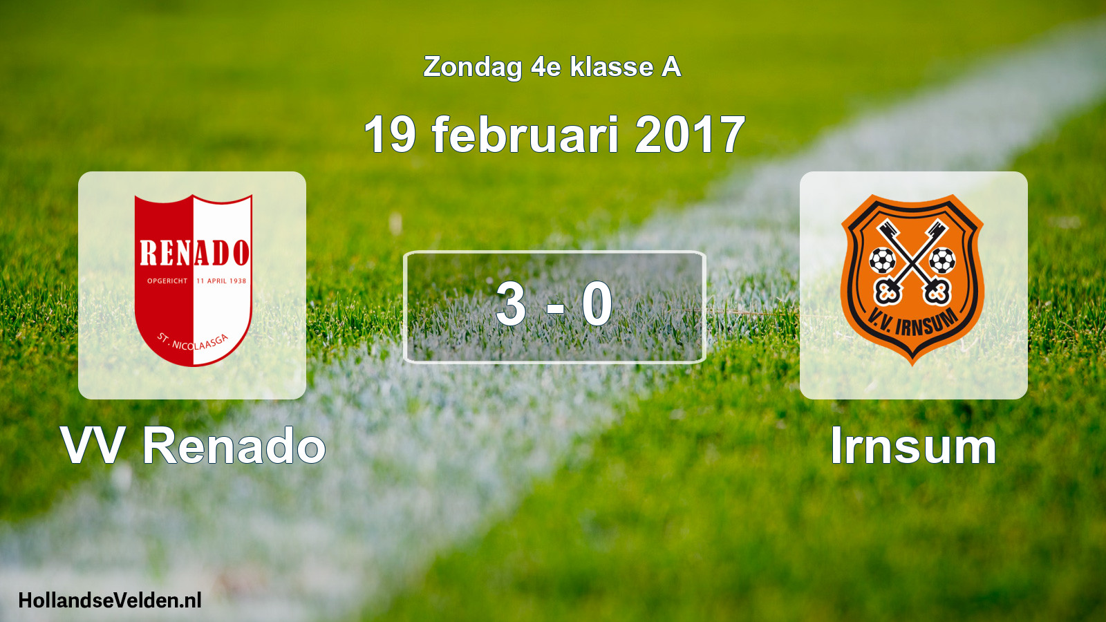 Total number of matches played: VV Renado - Irnsum 3 - 0 (19 February 2017)