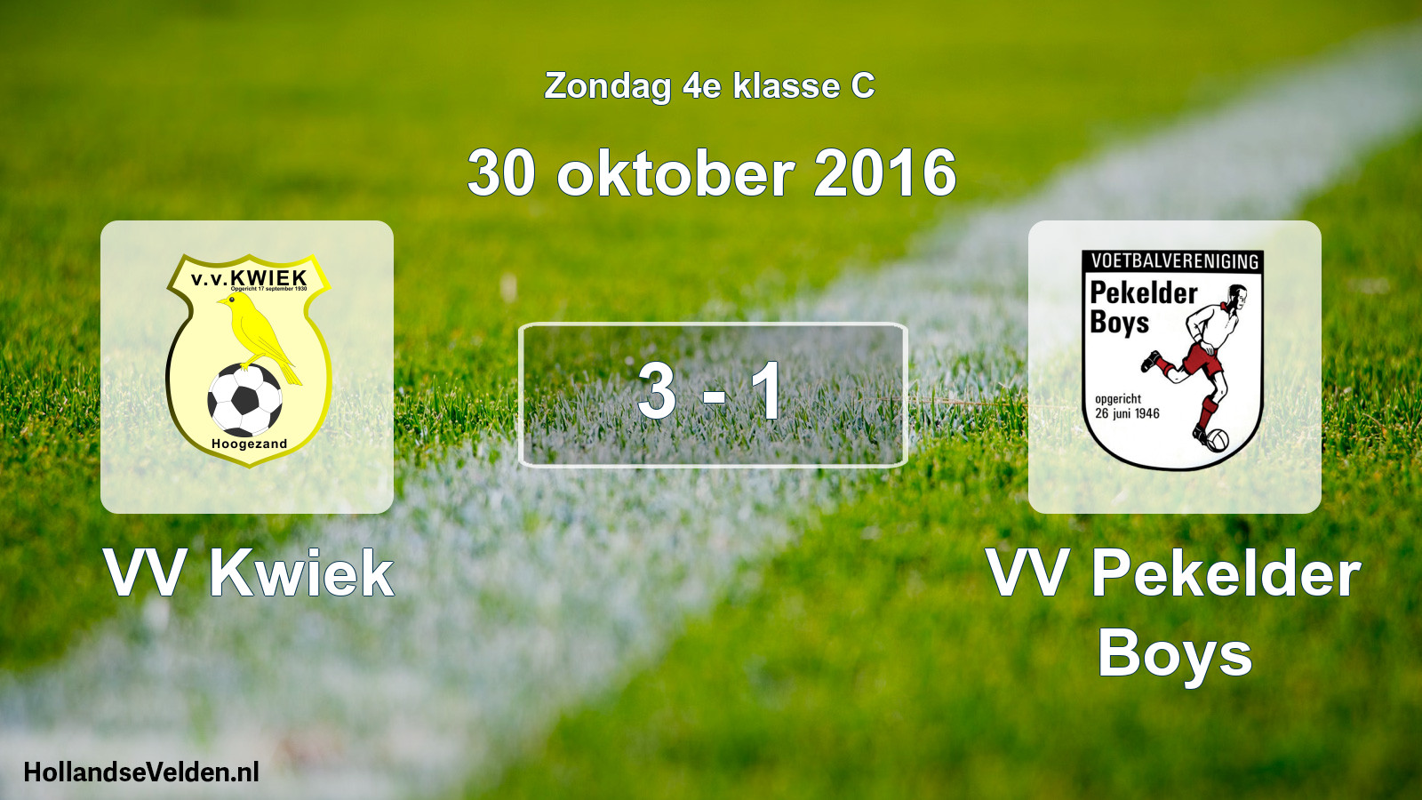 Total number of matches played: VV Kwiek - VV Pekelder Boys 3 - 1 (30 October 2016)