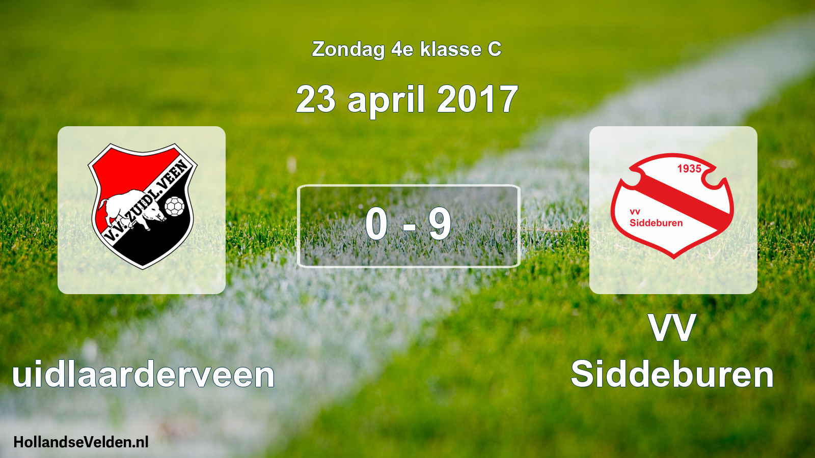 Total number of matches played: Zuidlaarderveen - VV Siddeburen 0 - 9 (23 April 2017)