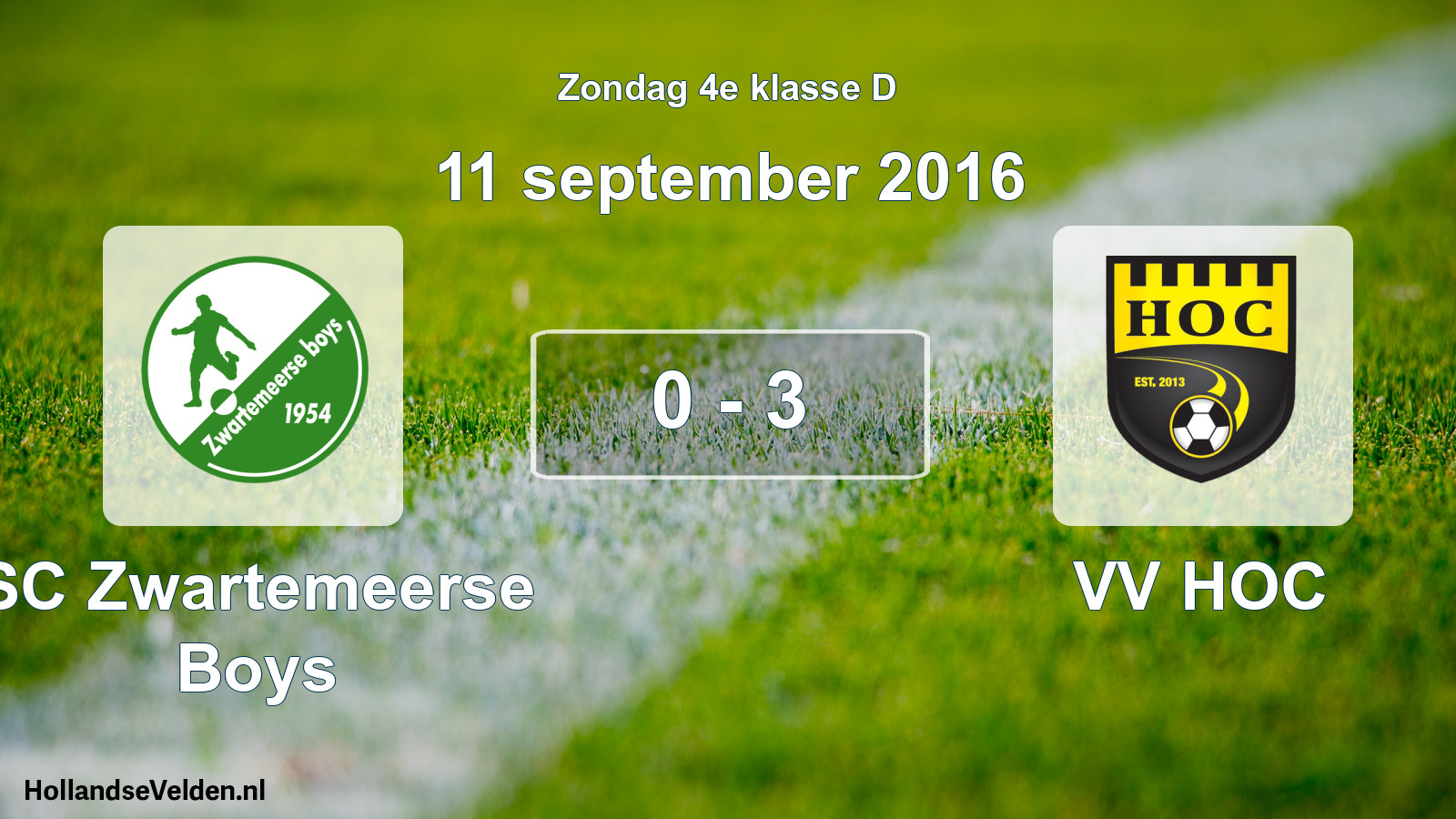 Total number of matches played: SC Zwartemeerse Boys - VV HOC 0 - 3 (11 September 2016)