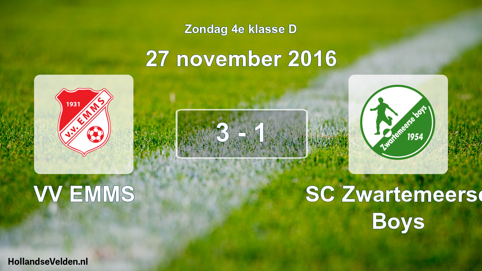 Total number of matches played: VV EMMS - SC Zwartemeerse Boys 3 - 1 (27 November 2016)