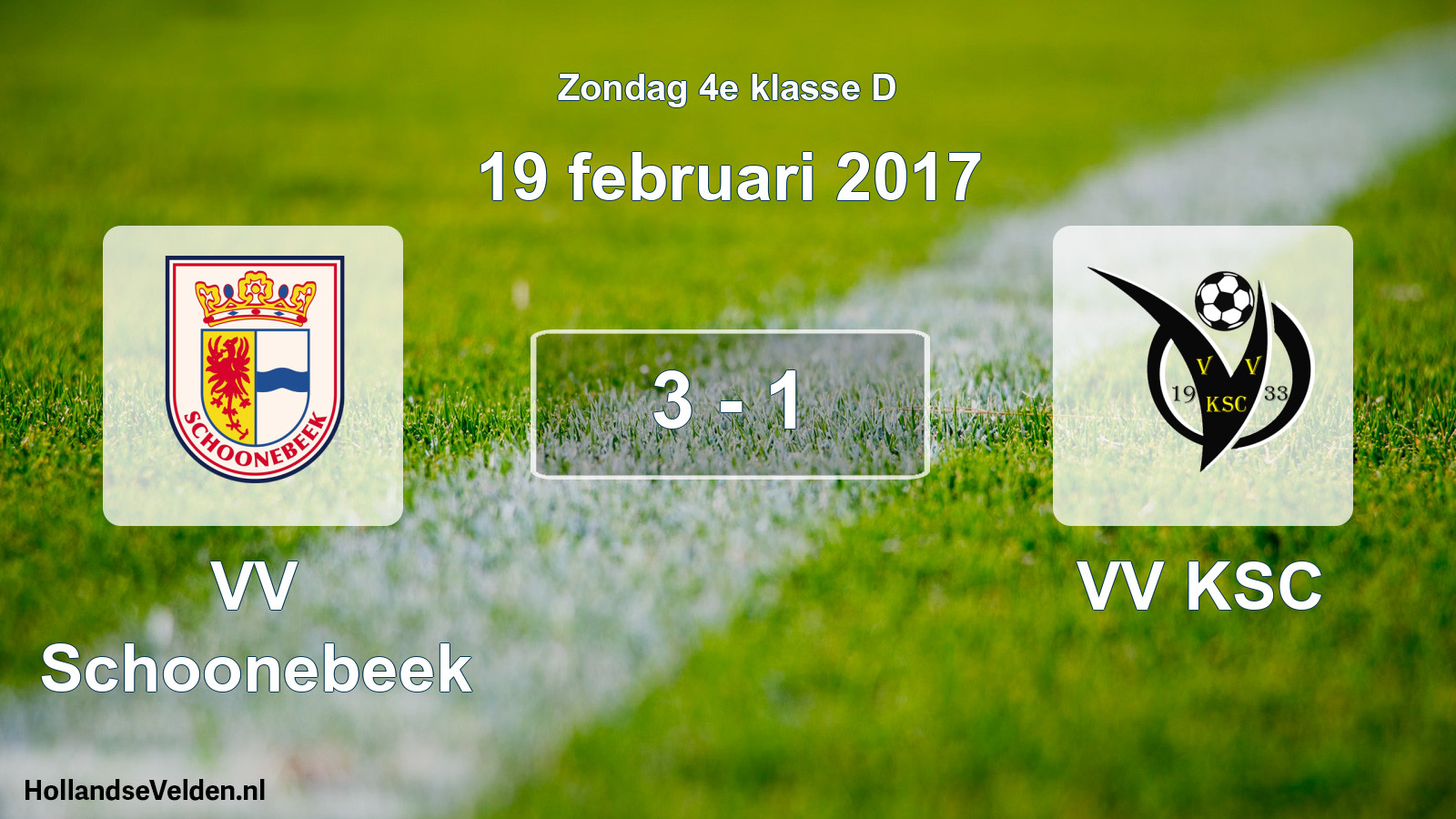 Total number of matches played: VV Schoonebeek - VV KSC 3 - 1 (19 February 2017)