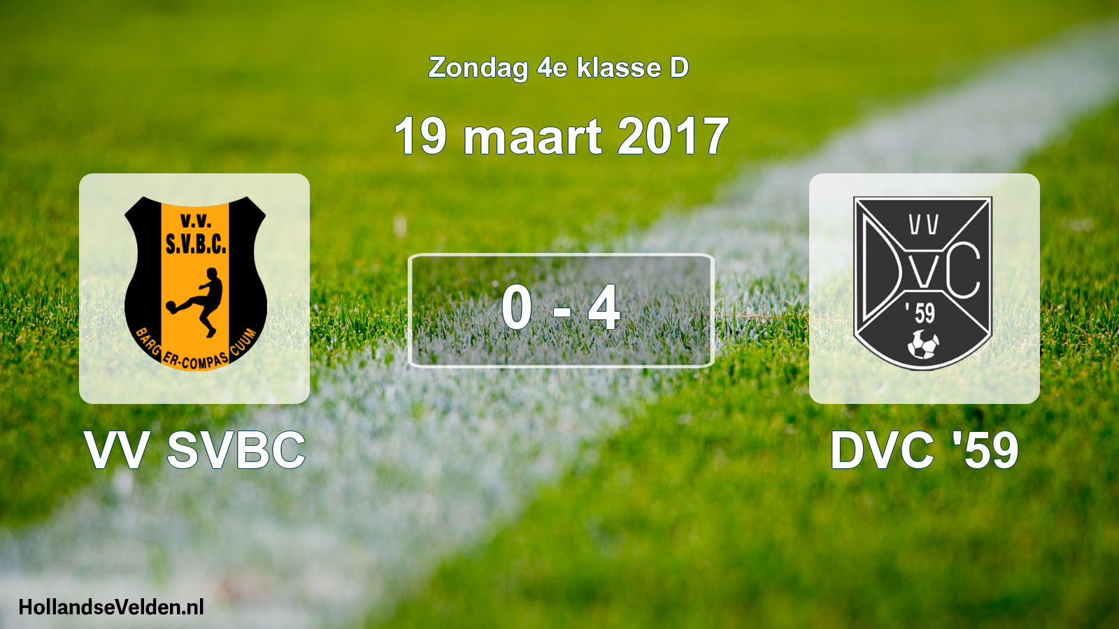 Total number of matches played: VV SVBC - DVC '59 0 - 4 (19 March 2017)