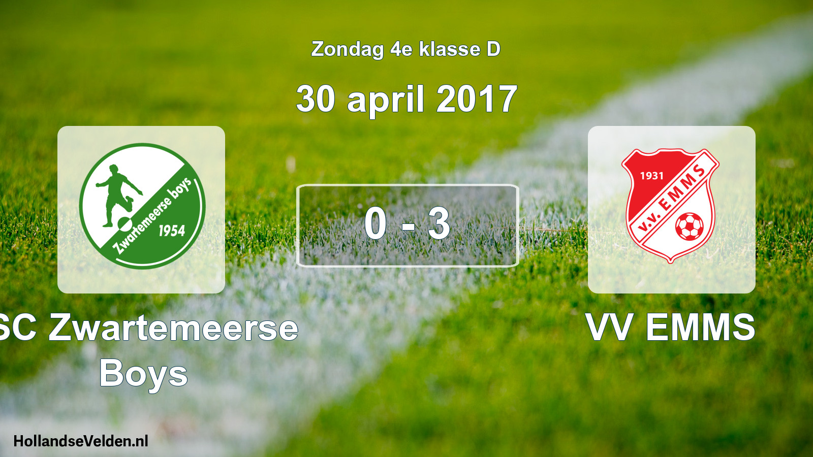 Total number of matches played: SC Zwartemeerse Boys - VV EMMS 0 - 3 (30 April 2017)