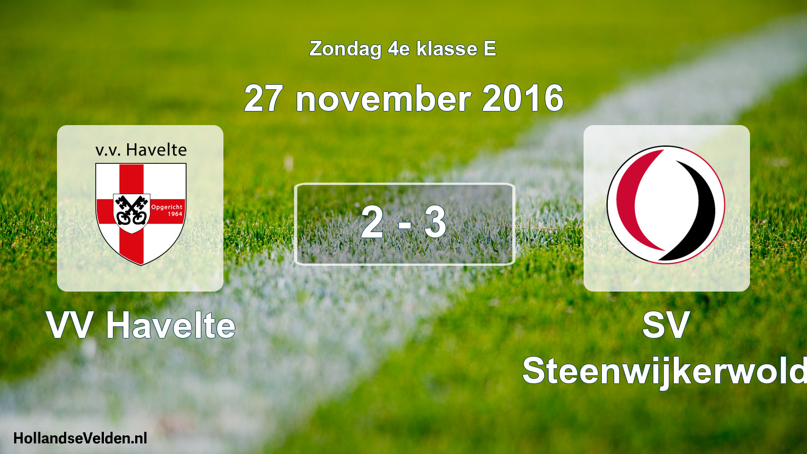 Total number of matches played: VV Havelte - SV Steenwijkerwold 2 - 3 (27 November 2016)