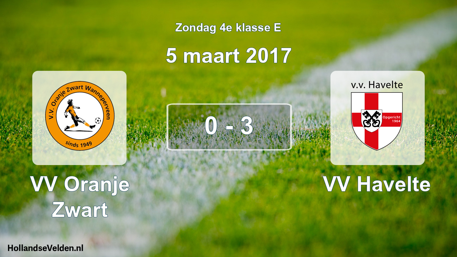 Total number of matches played: VV Oranje Zwart - VV Havelte 0 - 3 (5 March 2017)