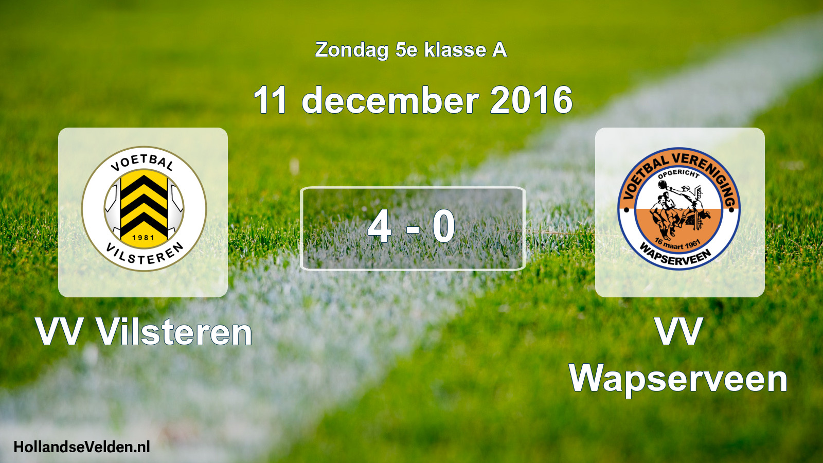 Total number of matches played: VV Vilsteren - VV Wapserveen 4 - 0 (11 December 2016)