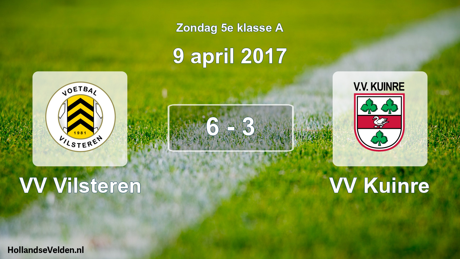 Total number of matches played: VV Vilsteren - VV Kuinre 6 - 3 (9 April 2017)