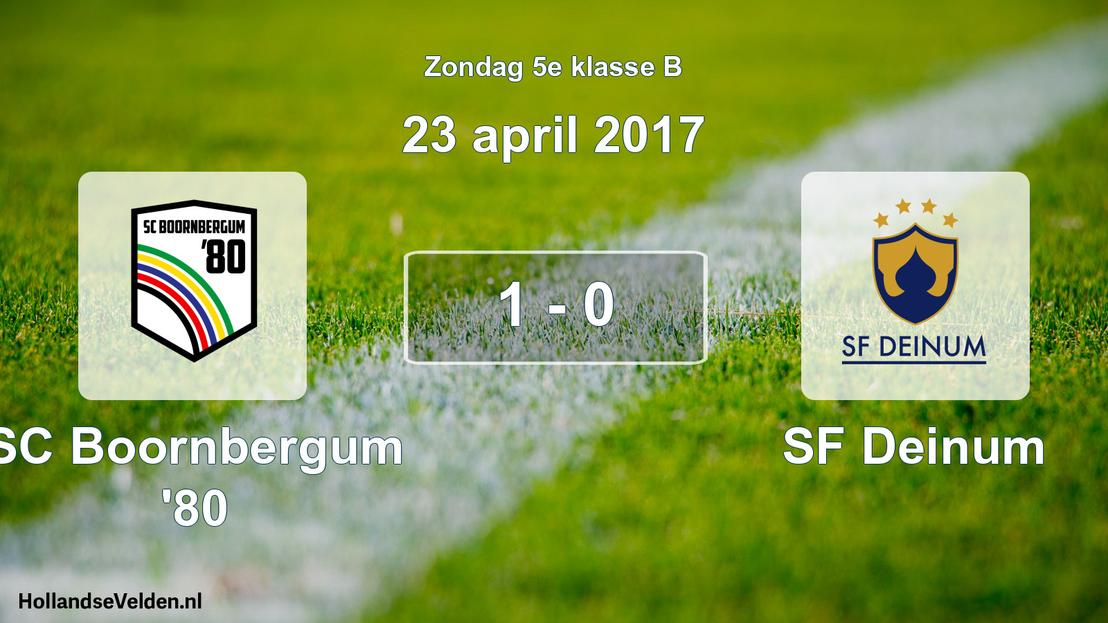 Total number of matches played: SC Boornbergum '80 - SF Deinum 1 - 0 (23 April 2017)
