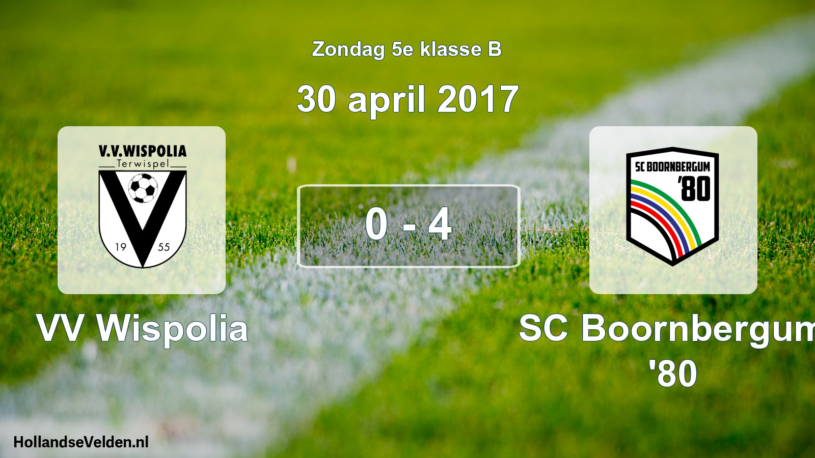 Total number of matches played: VV Wispolia - SC Boornbergum '80 0 - 4 (30 April 2017)