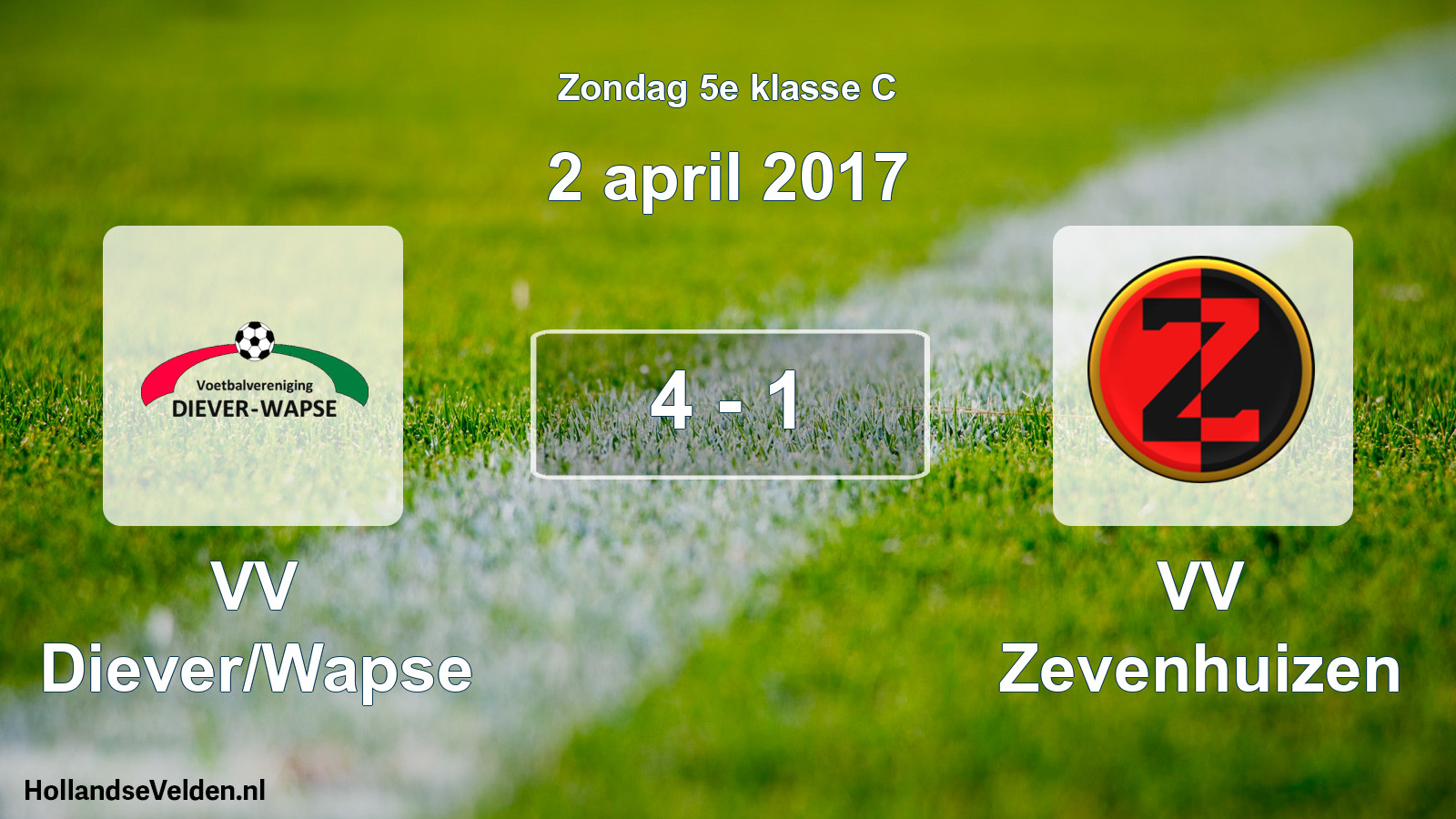 Total number of matches played: VV Diever/Wapse - VV Zevenhuizen 4 - 1 (2 April 2017)