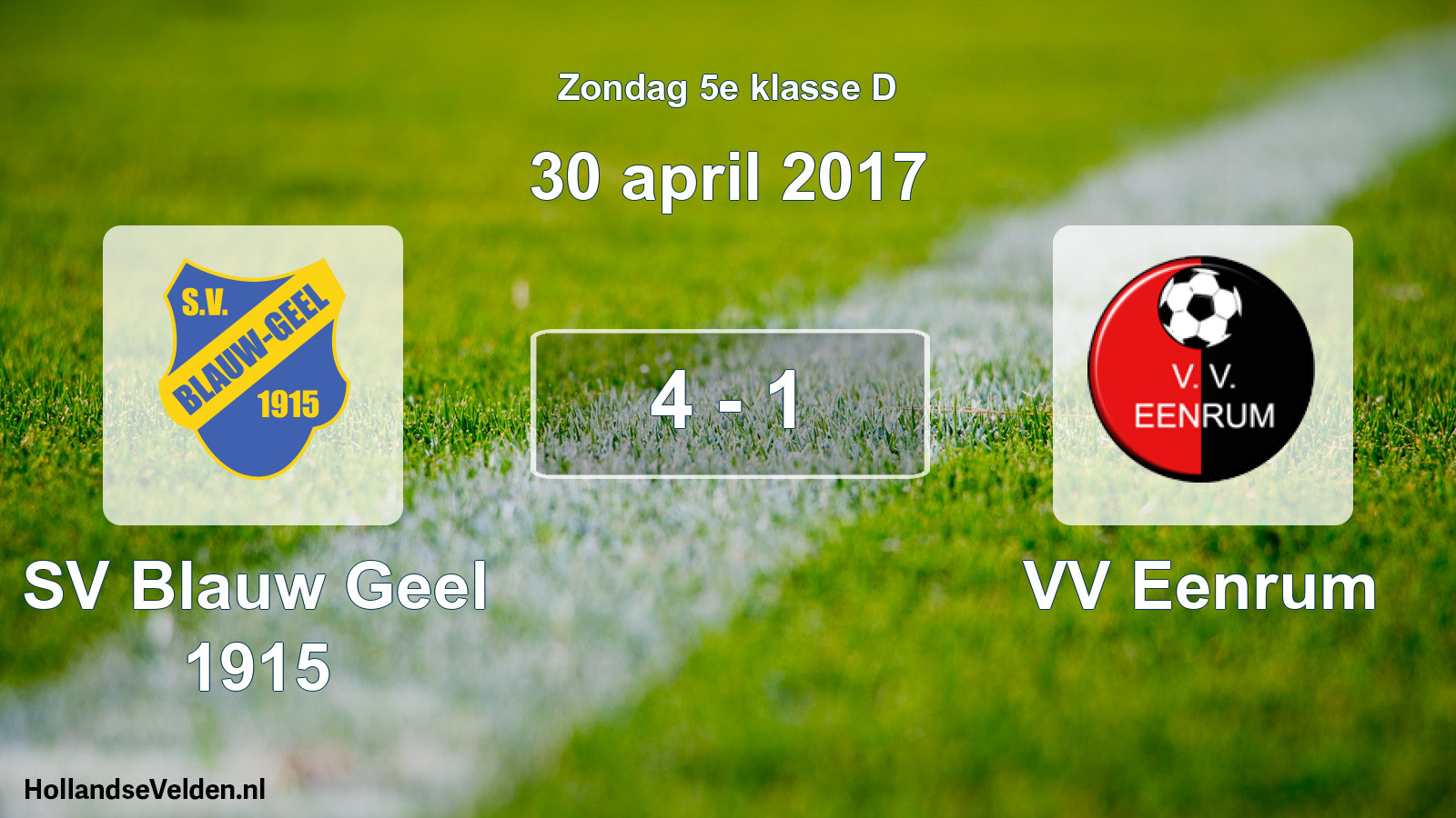 Total number of matches played: SV Blauw Geel 1915 - VV Eenrum 4 - 1 (30 April 2017)