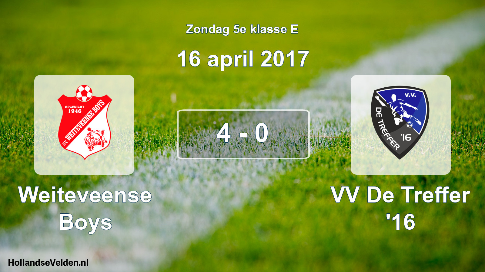 Total number of matches played: Weiteveense Boys - VV De Treffer '16 4 - 0 (16 April 2017)