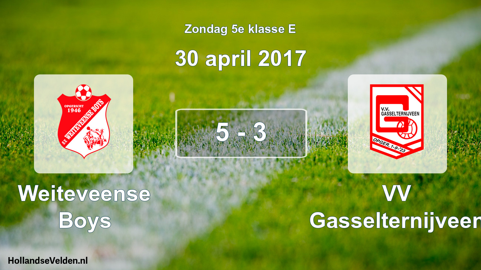 Total number of matches played: Weiteveense Boys - VV Gasselternijveen 5 - 3 (30 April 2017)