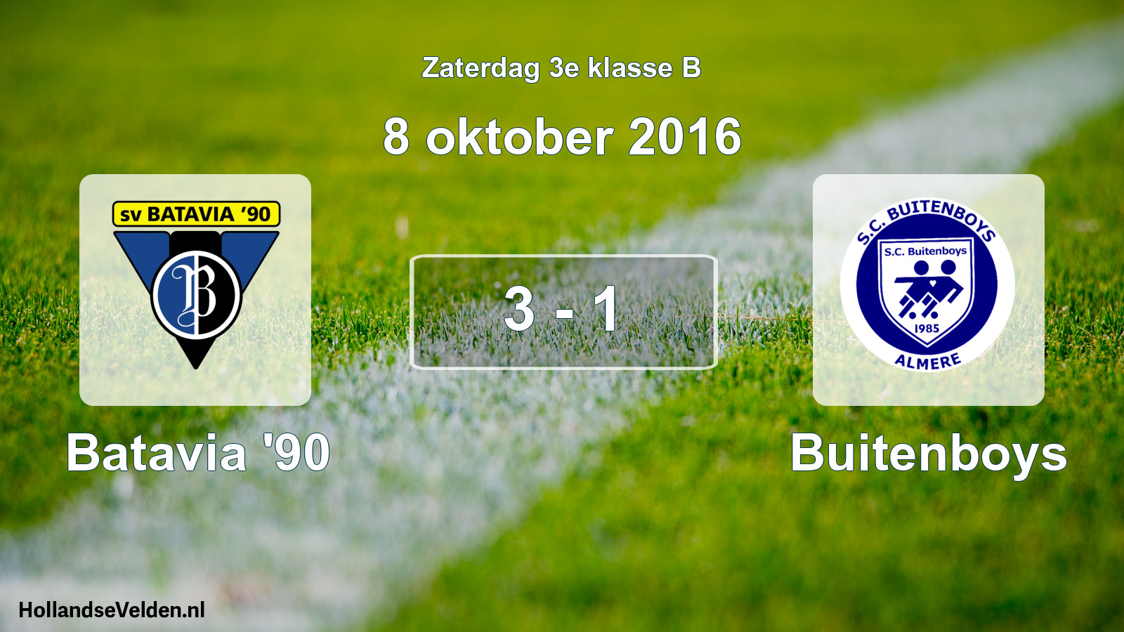 Total number of matches played: Batavia '90 - Buitenboys 3 - 1 (8 October 2016)