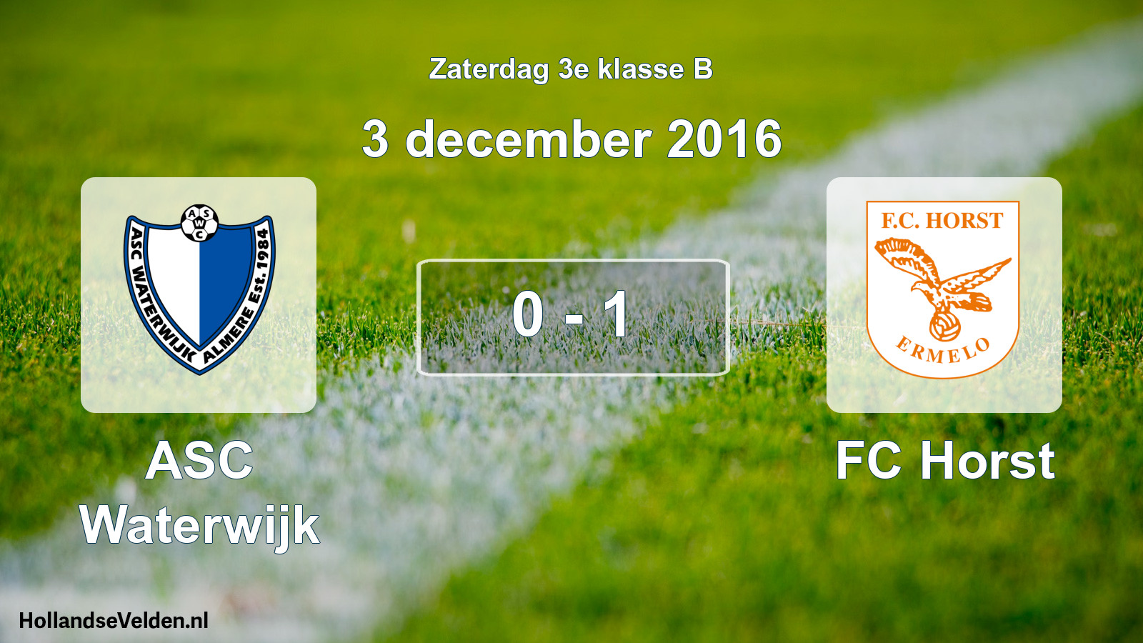 Total number of matches played: ASC Waterwijk - FC Horst 0 - 1 (3 December 2016)