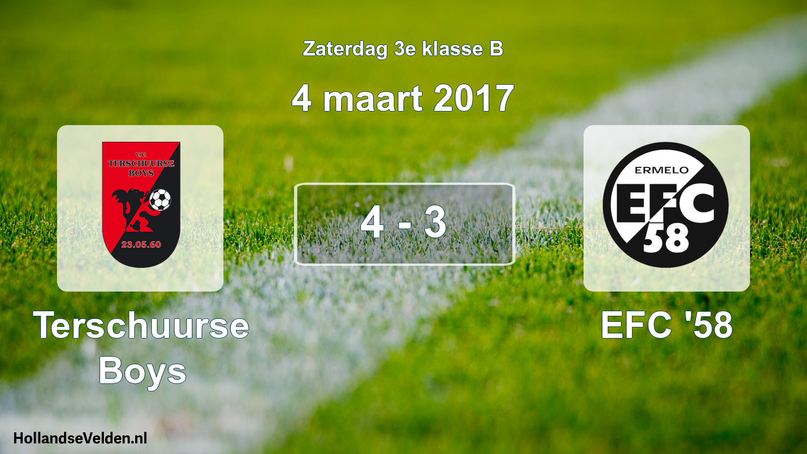Total number of matches played: Terschuurse Boys - EFC '58 4 - 3 (4 March 2017)