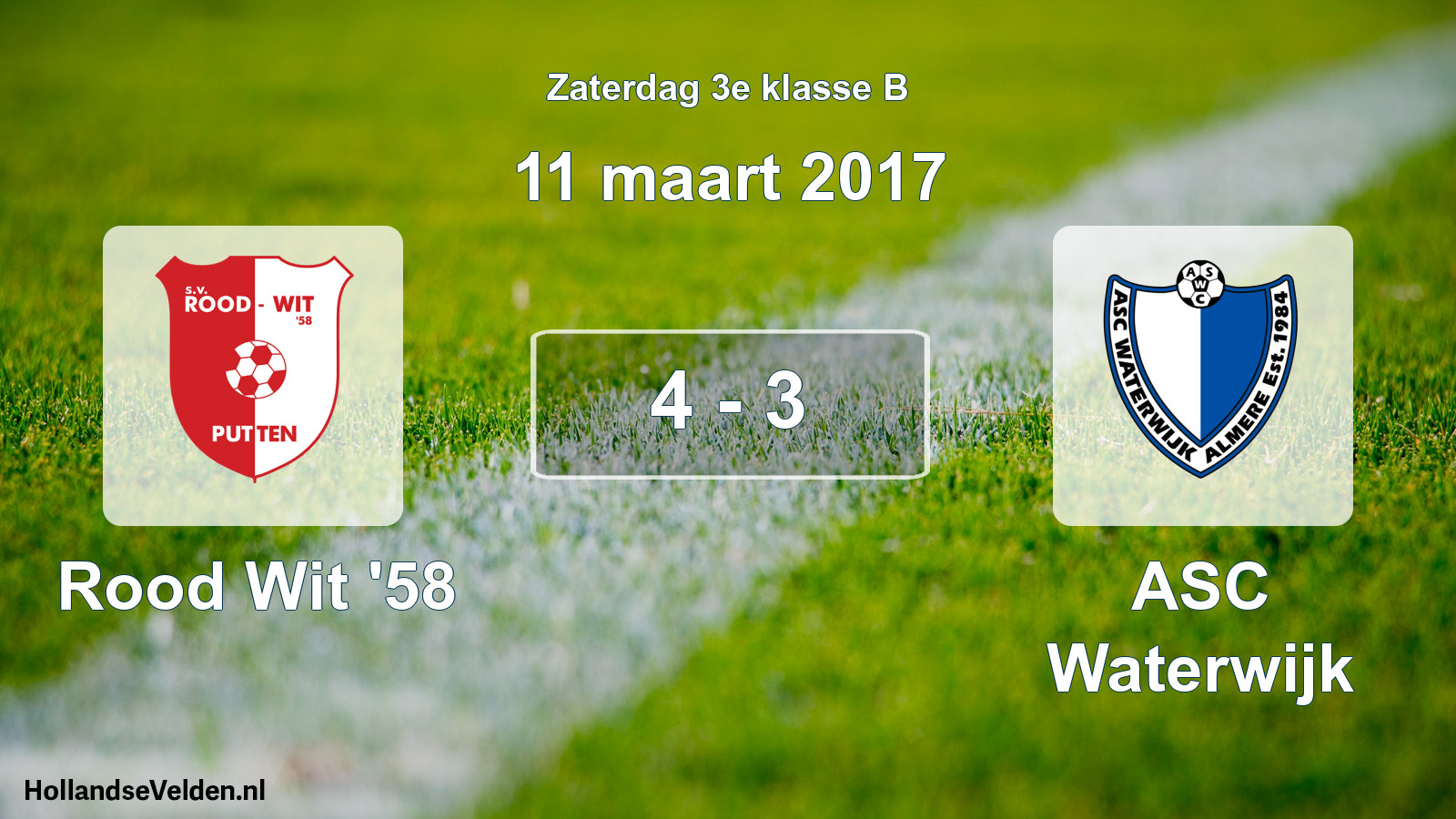 Total number of matches played: Rood Wit '58 - ASC Waterwijk 4 - 3 (11 March 2017)