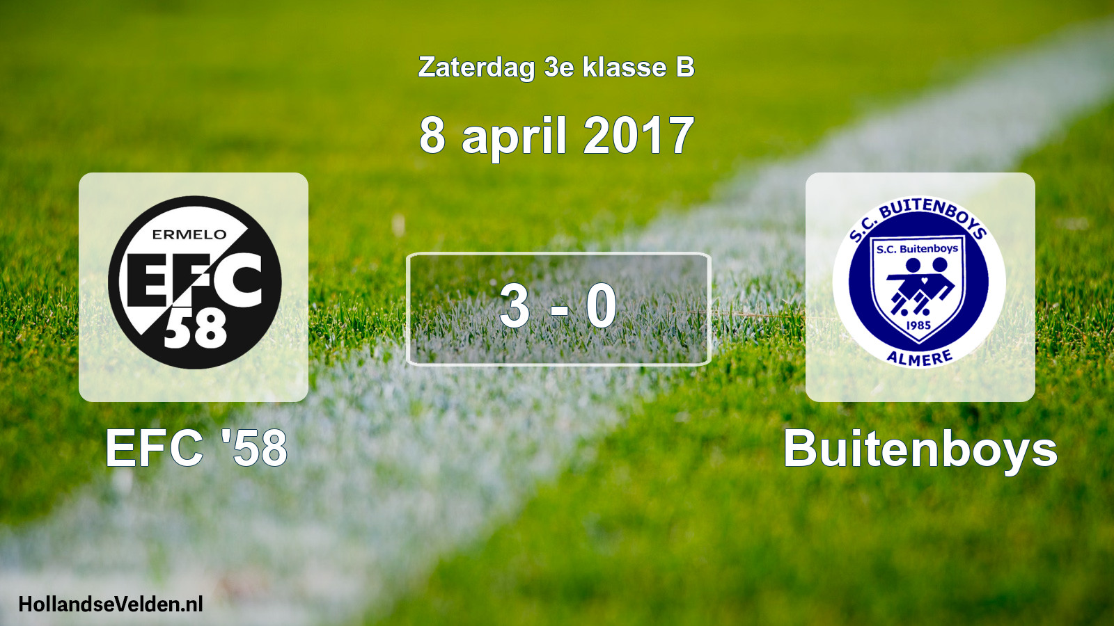 Total number of matches played: EFC '58 - Buitenboys 3 - 0 (8 April 2017)