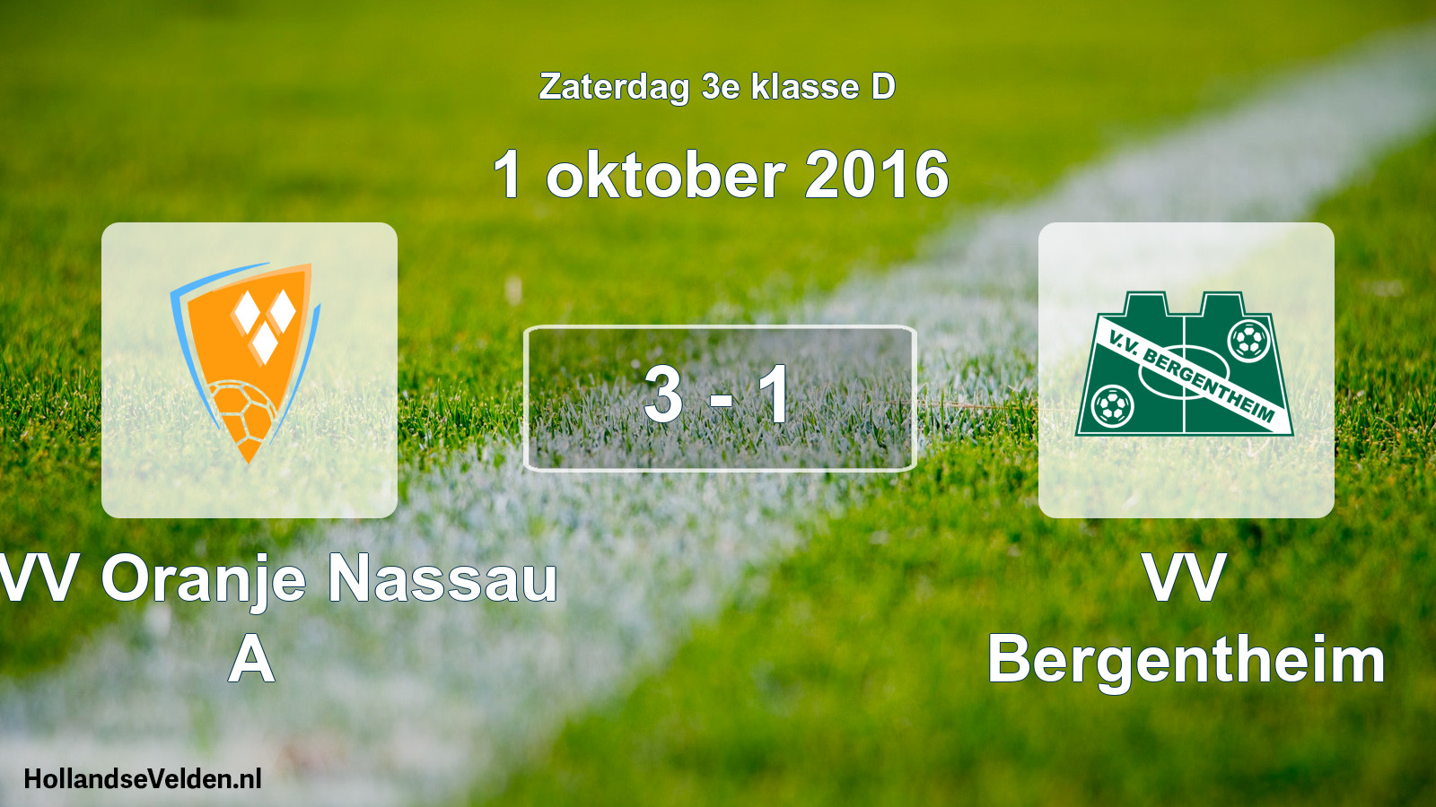 Total number of matches played: CVV Oranje Nassau A - VV Bergentheim 3 - 1 (1 October 2016)