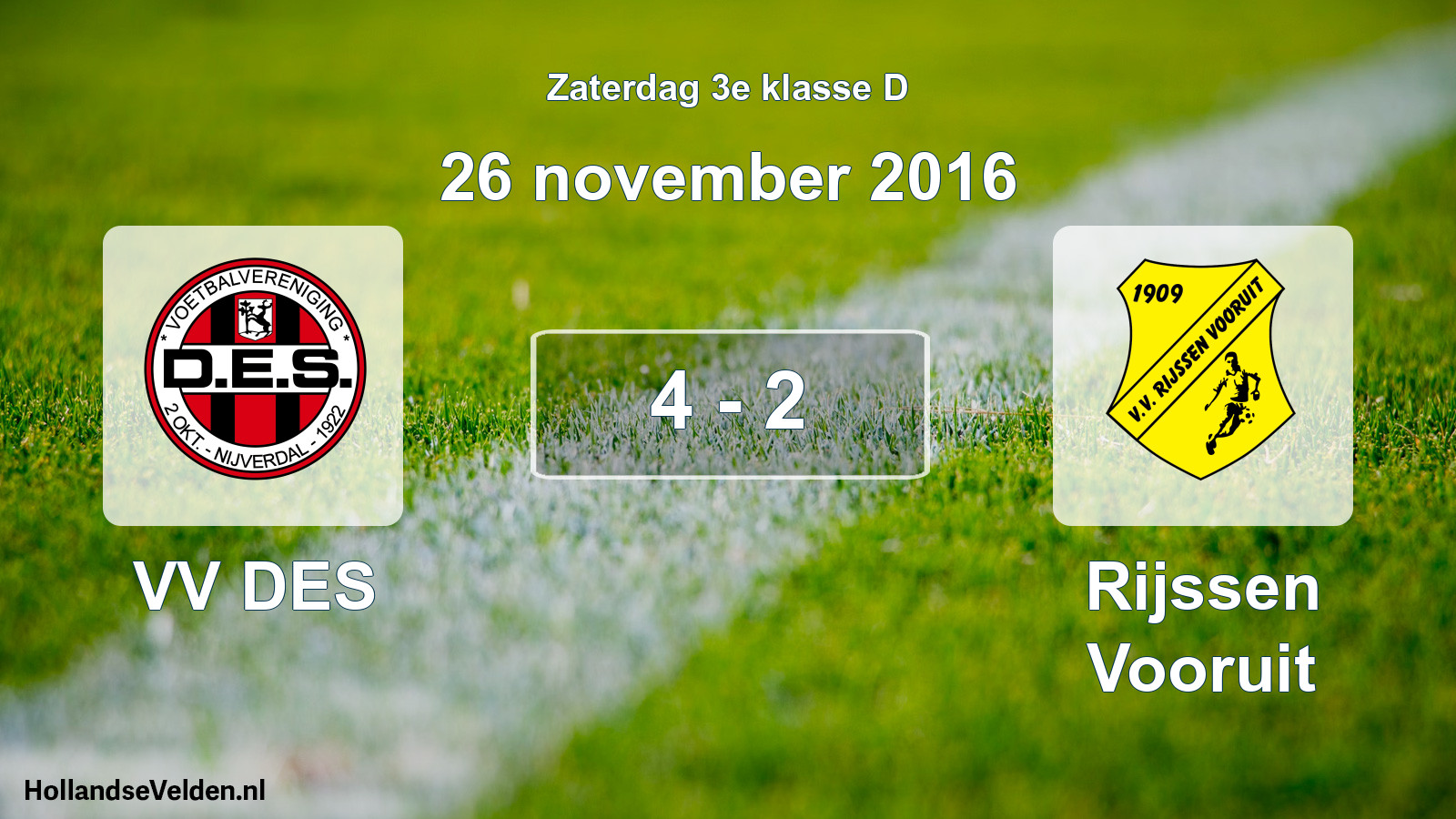 Total number of matches played: VV DES - Rijssen Vooruit 4 - 2 (26 November 2016)