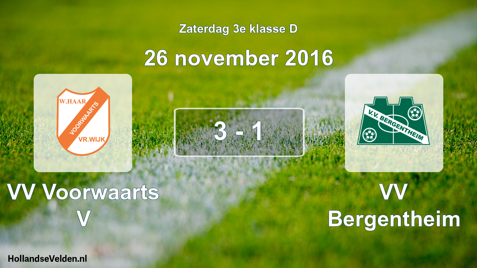 Total number of matches played: VV Voorwaarts V - VV Bergentheim 3 - 1 (26 November 2016)