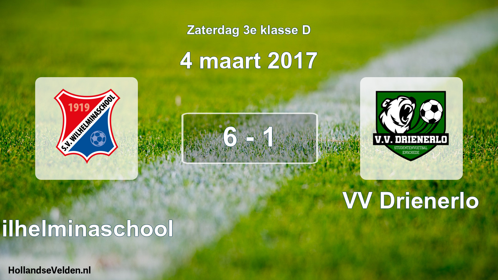 Total number of matches played: Wilhelminaschool - VV Drienerlo 6 - 1 (4 March 2017)