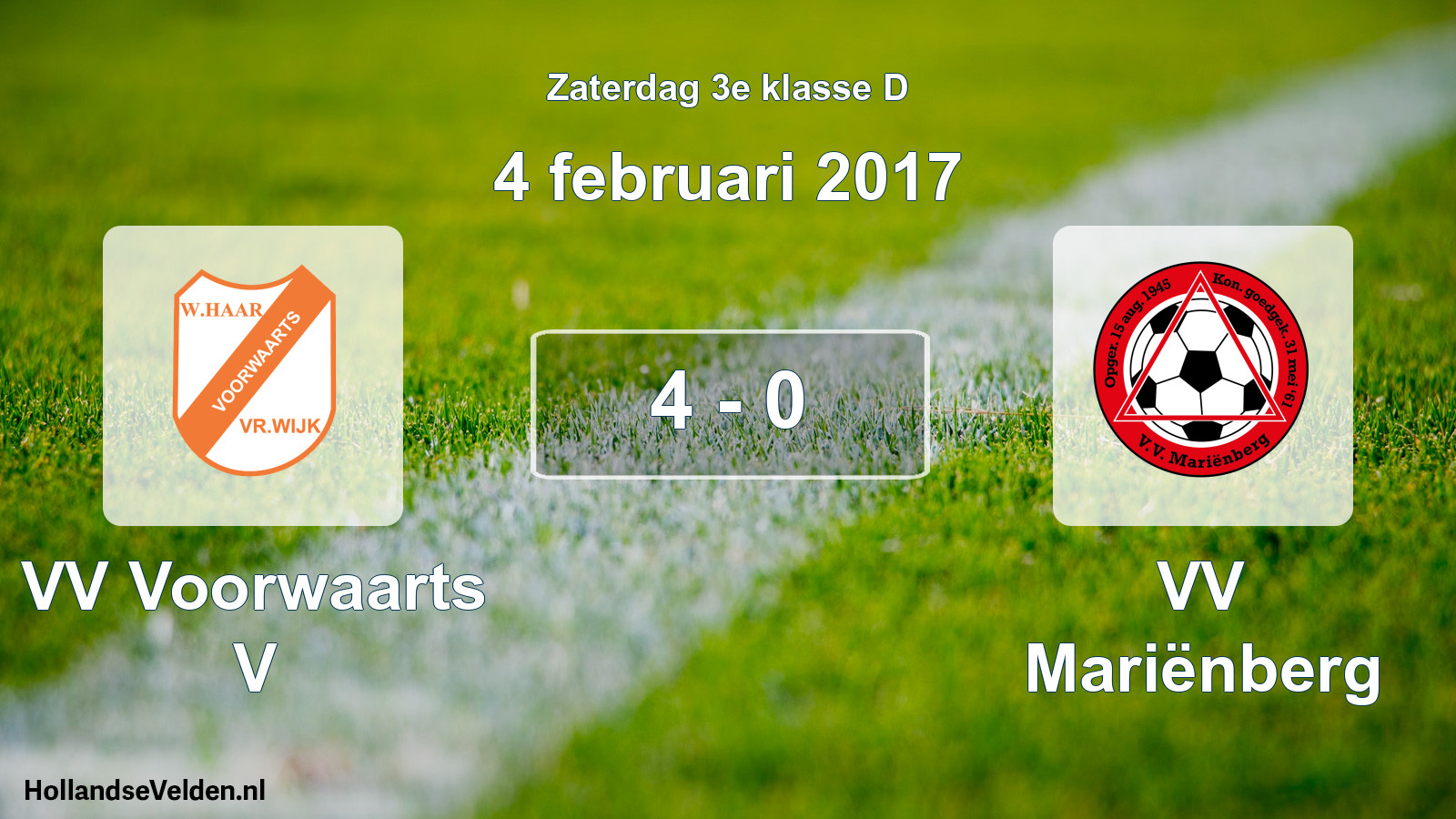 Total number of matches played: VV Voorwaarts V - VV Mariënberg 4 - 0 (4 February 2017)
