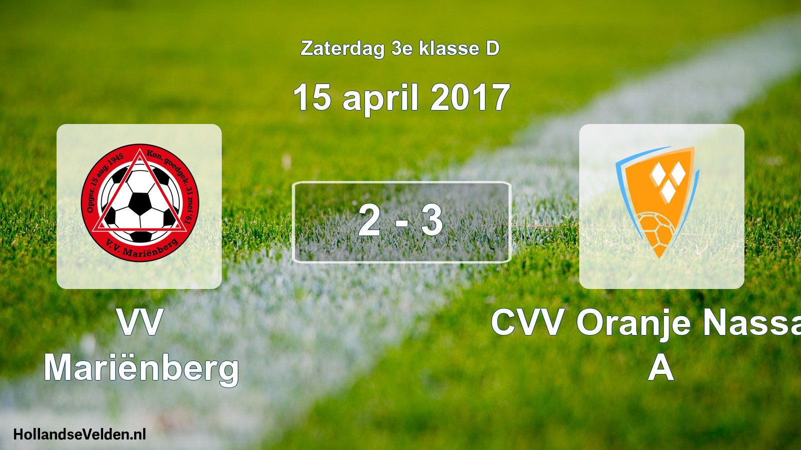 Total number of matches played: VV Mariënberg - CVV Oranje Nassau A 2 - 3 (15 April 2017)