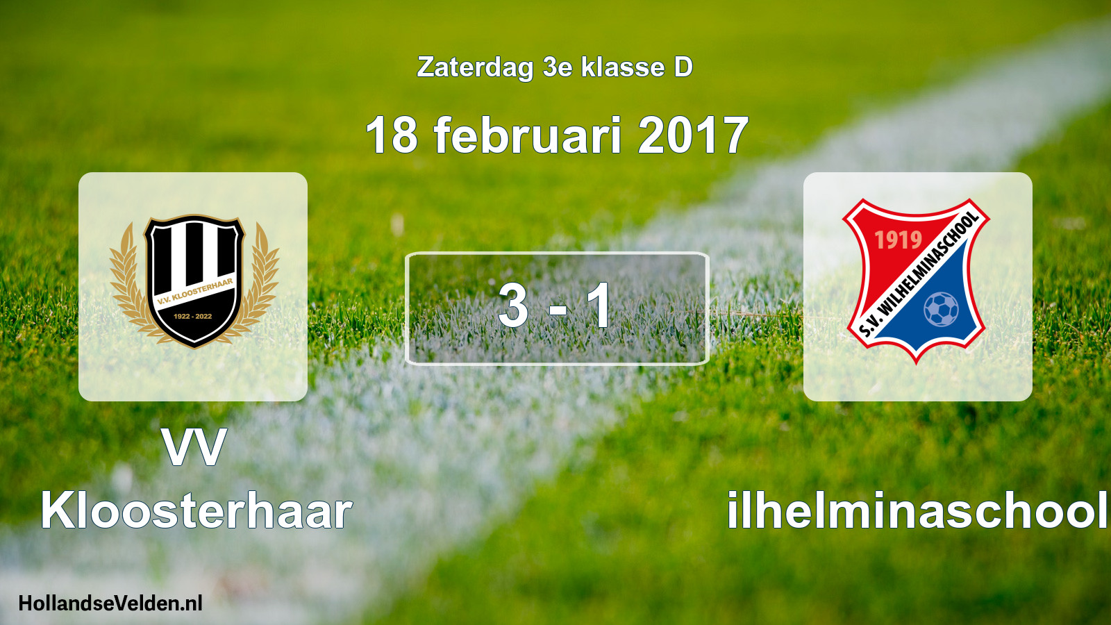 Total number of matches played: VV Kloosterhaar - Wilhelminaschool 3 - 1 (18 February 2017)