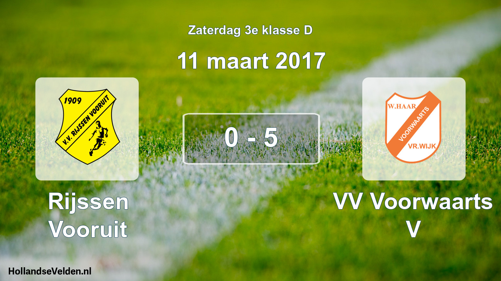 Total number of matches played: Rijssen Vooruit - VV Voorwaarts V 0 - 5 (11 March 2017)