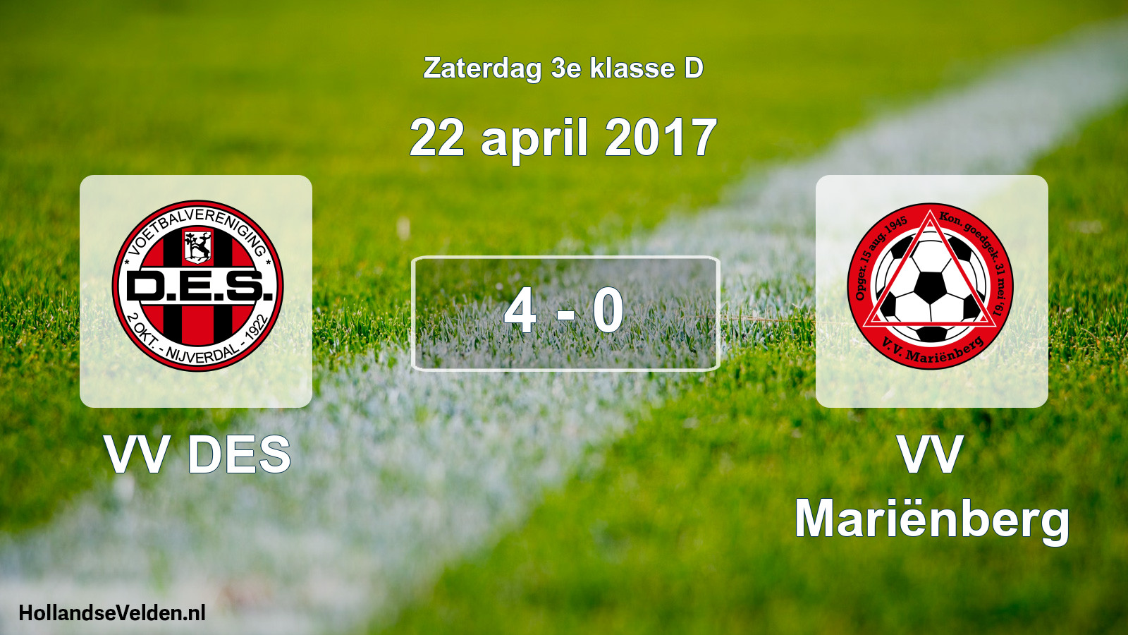 Total number of matches played: VV DES - VV Mariënberg 4 - 0 (22 April 2017)