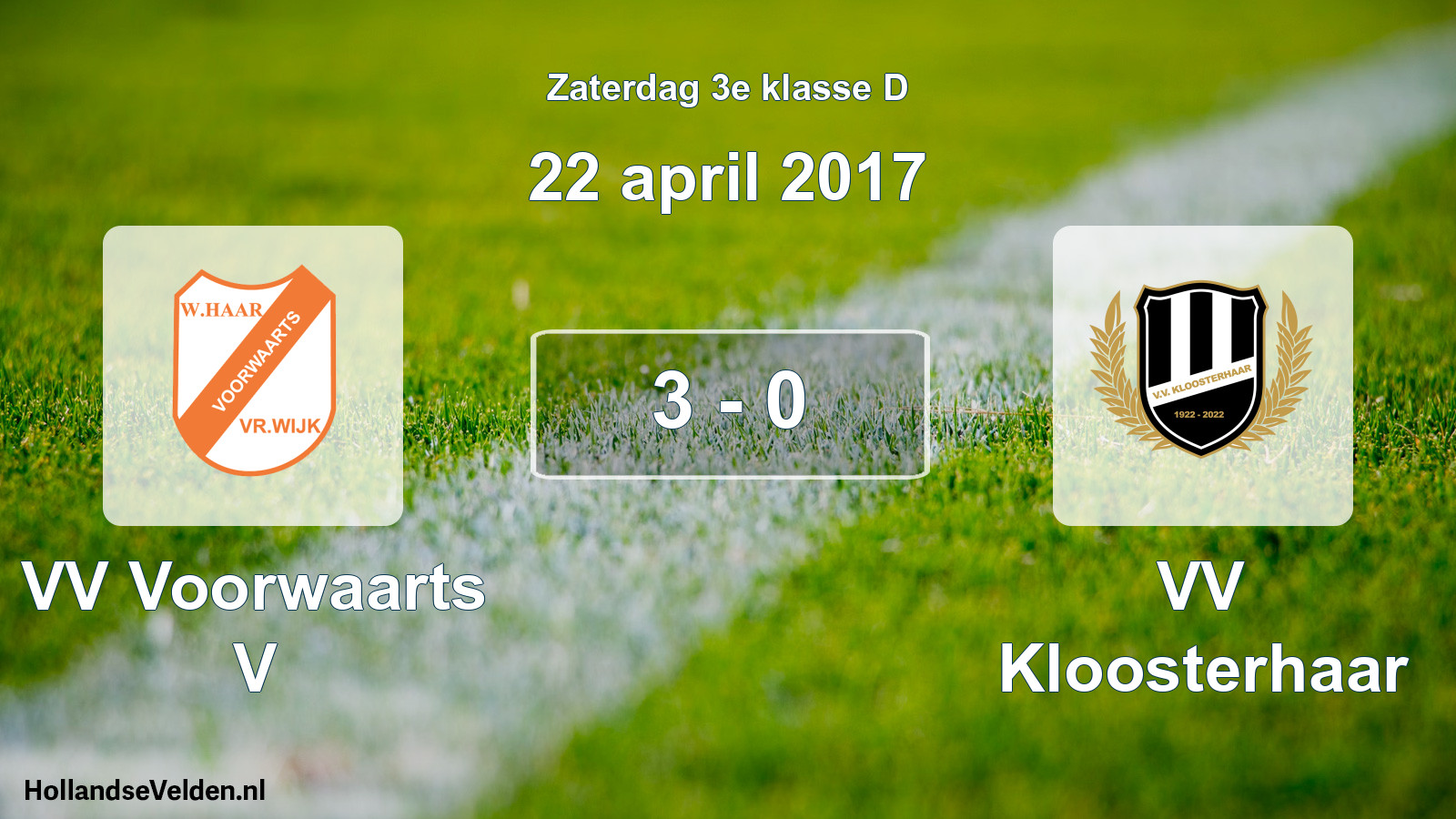 Total number of matches played: VV Voorwaarts V - VV Kloosterhaar 3 - 0 (22 April 2017)